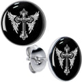 BodyCandy Black White Winged Cross Stud Earrings by Onyx O — main product shot