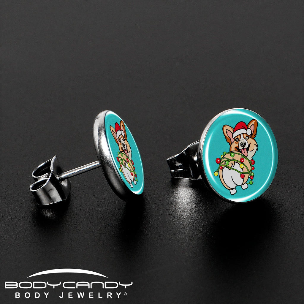 BodyCandy Christmas Holiday Lights Corgi Dog Stud Earrings by Onyx O — lifestyle context