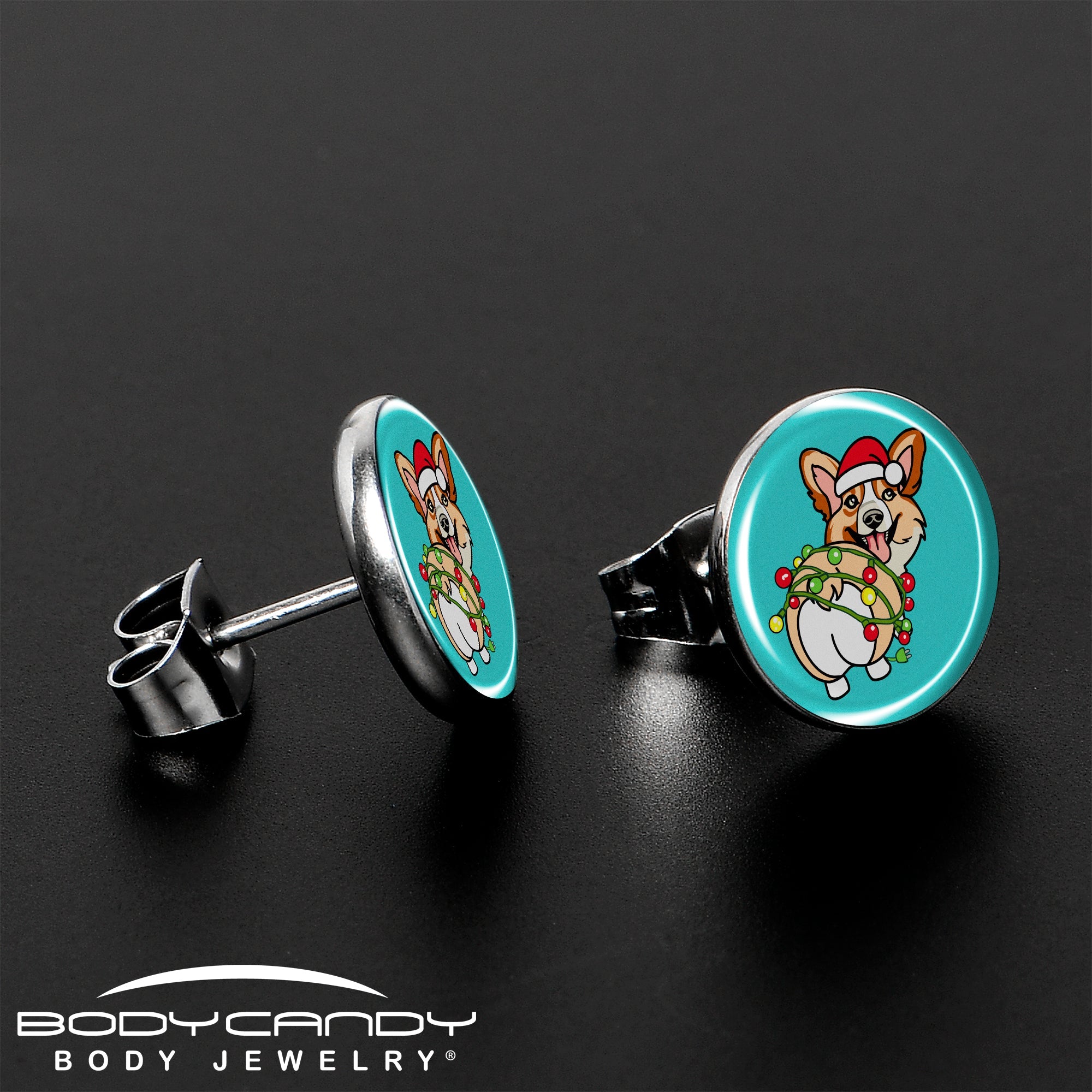 BodyCandy Christmas Holiday Lights Corgi Dog Stud Earrings by Onyx O — lifestyle context