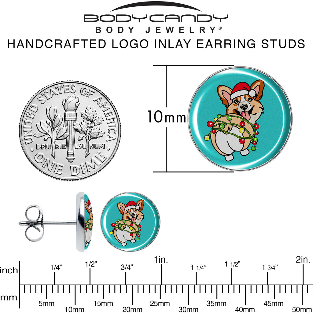 BodyCandy Christmas Holiday Lights Corgi Dog Stud Earrings by Onyx O — alternative angle