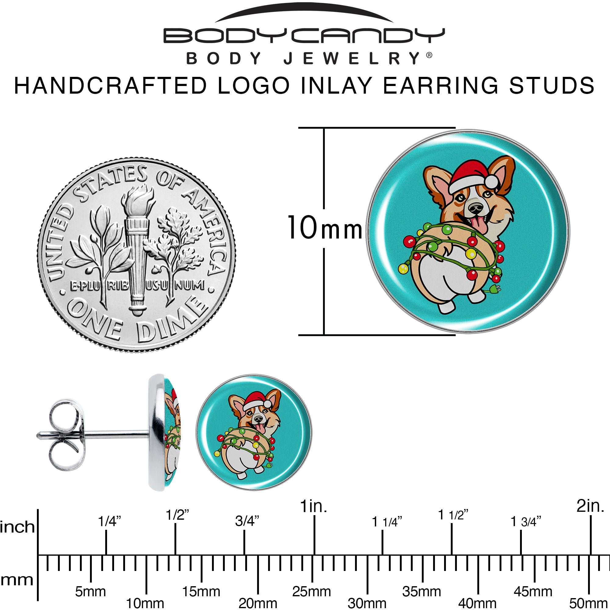BodyCandy Christmas Holiday Lights Corgi Dog Stud Earrings by Onyx O — alternative angle