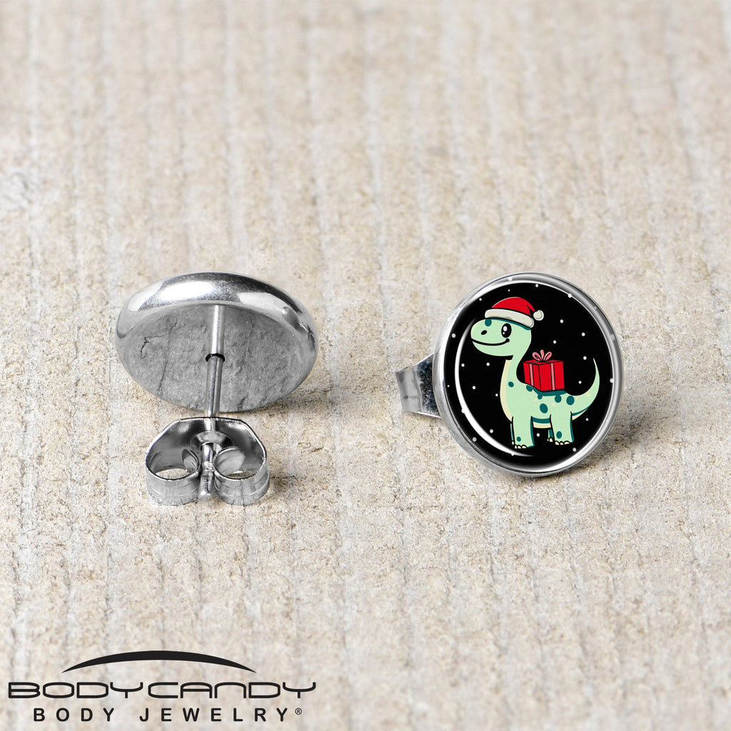 BodyCandy Christmas Holiday Dinosaur Stud Earrings by Onyx O — back view