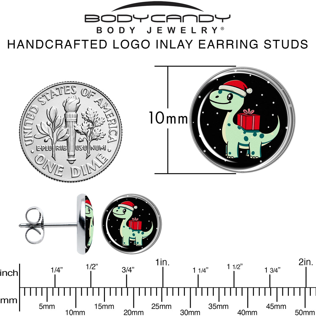 BodyCandy Christmas Holiday Dinosaur Stud Earrings by Onyx O — alternative angle