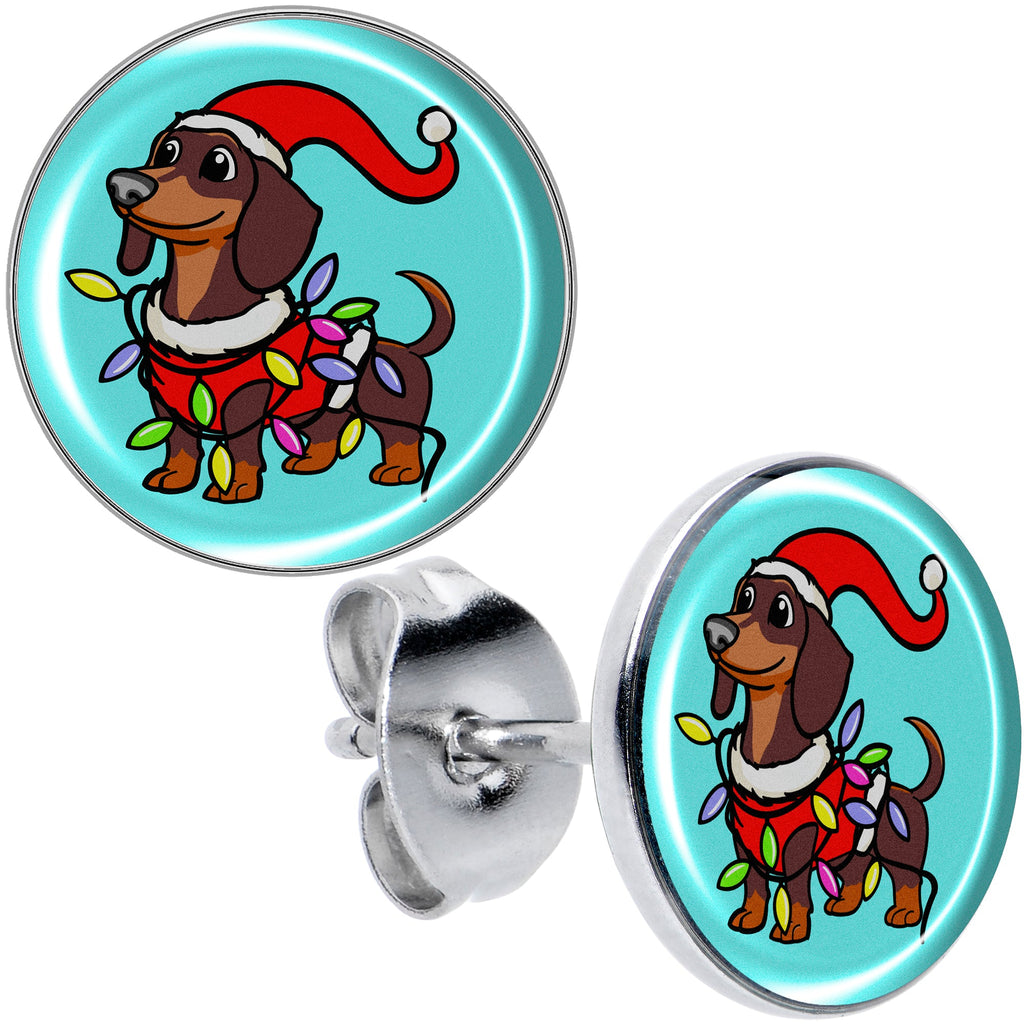 BodyCandy Christmas Holiday Weiner Dog Stud Earrings by Onyx O — main product shot