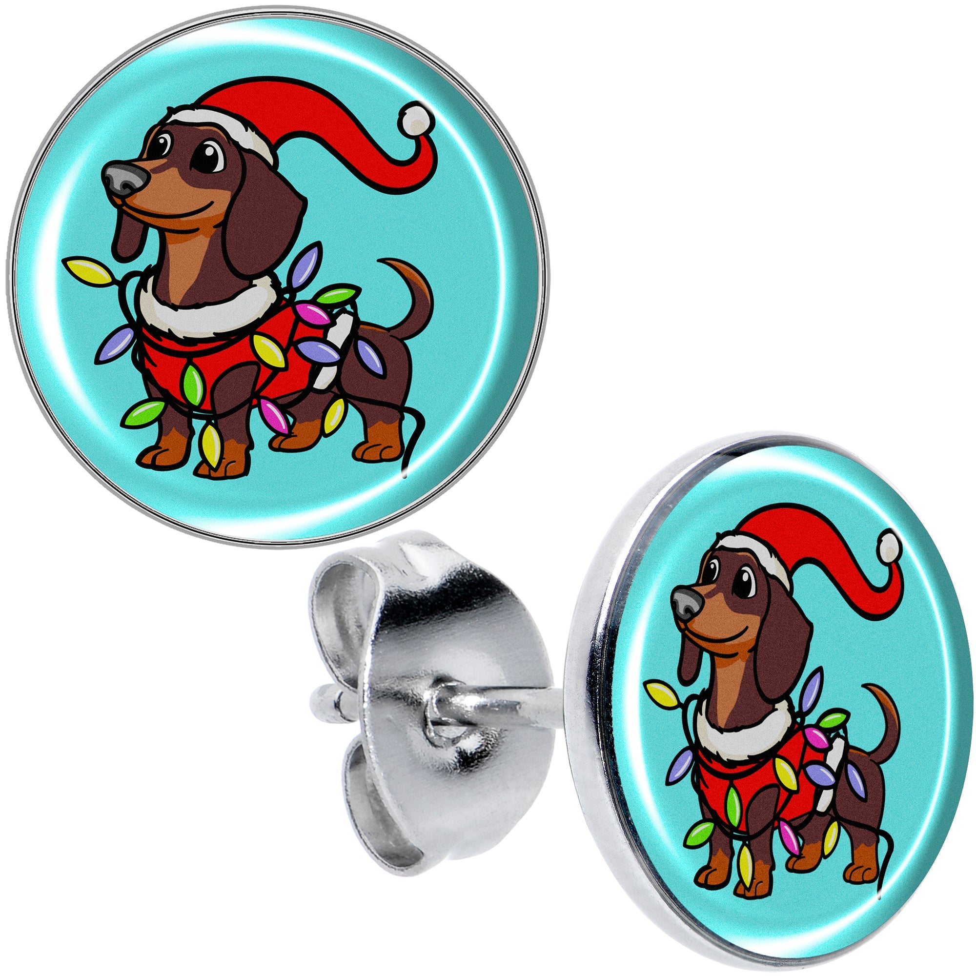 BodyCandy Christmas Holiday Weiner Dog Stud Earrings by Onyx O — main product shot