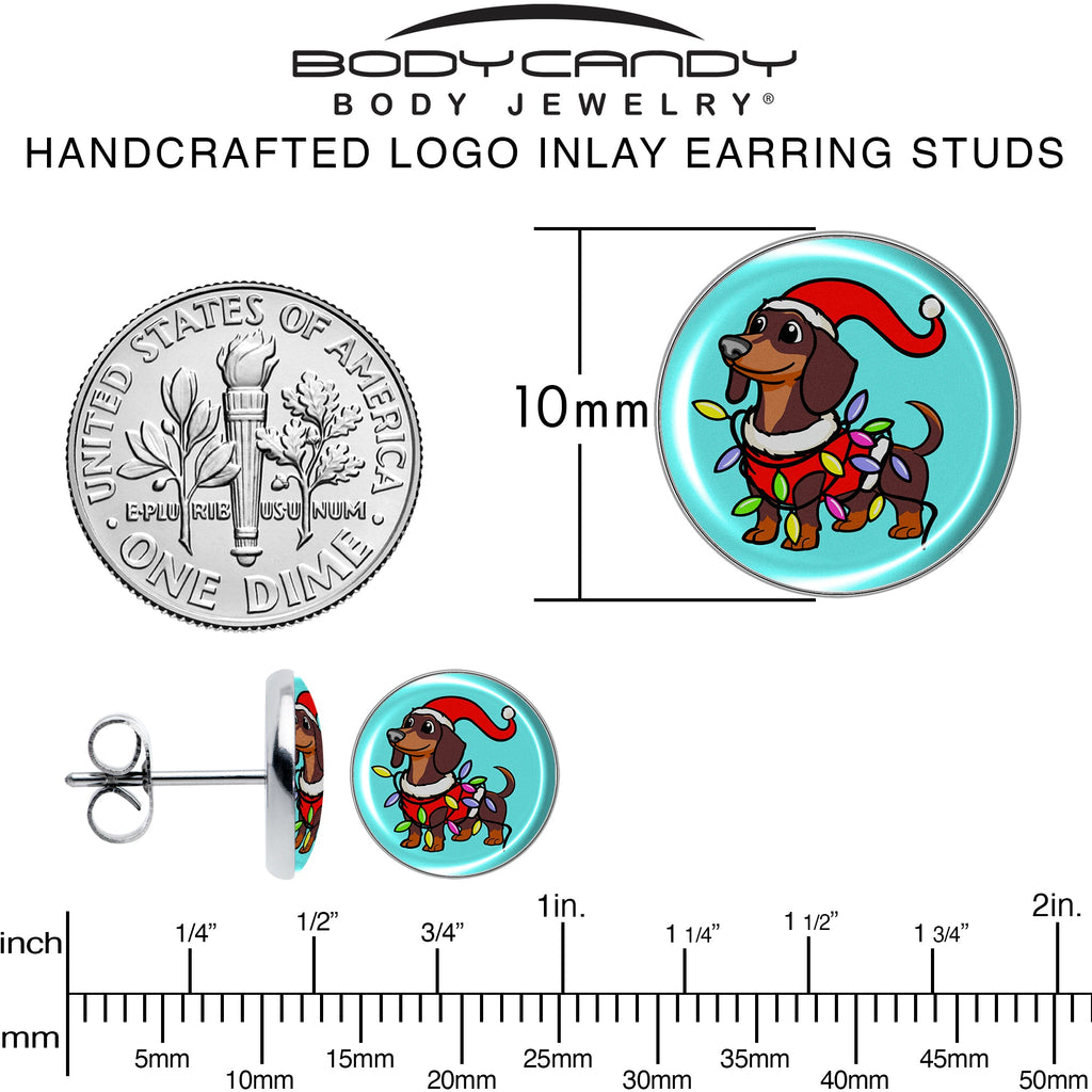BodyCandy Christmas Holiday Weiner Dog Stud Earrings by Onyx O — alternative angle