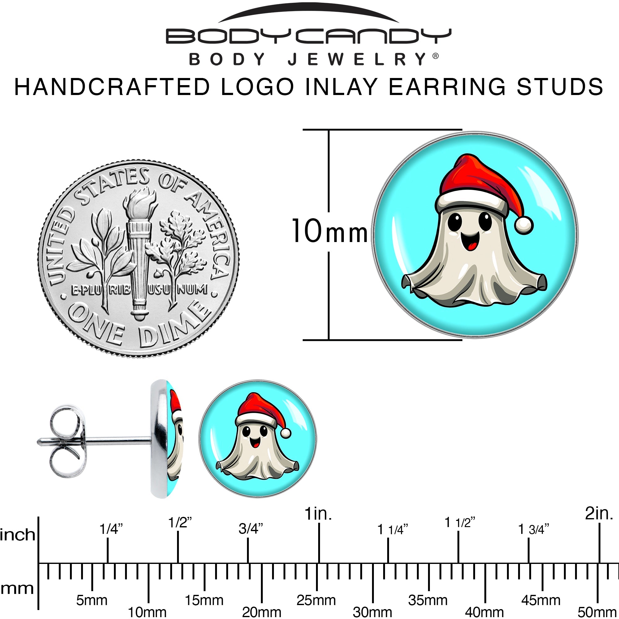 BodyCandy Holiday Christmas Spirit Ghost Stud Earrings by Onyx O — back view