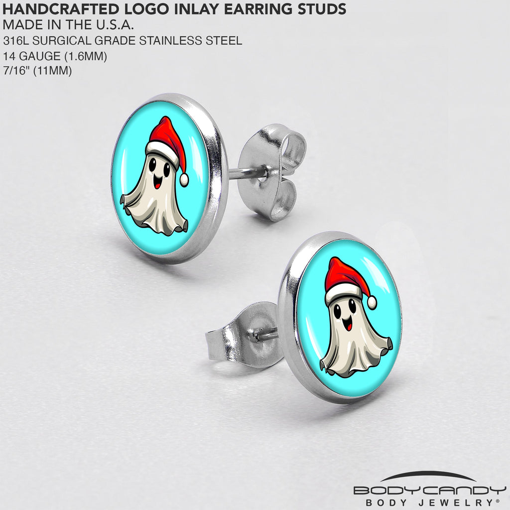 BodyCandy Holiday Christmas Spirit Ghost Stud Earrings by Onyx O — alternative angle