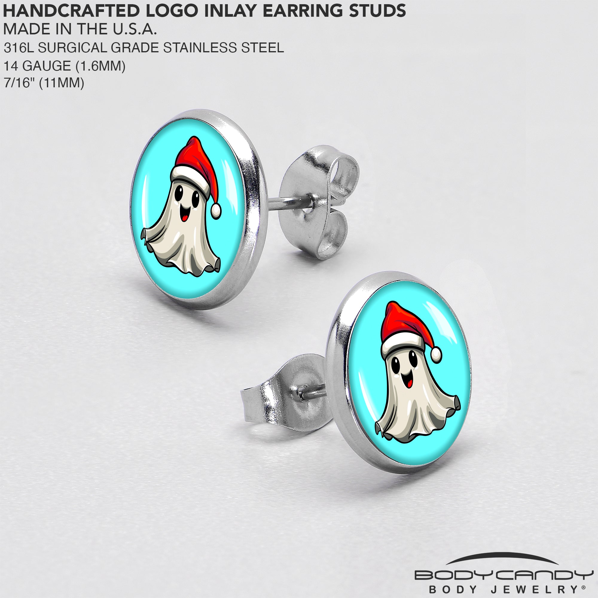 BodyCandy Holiday Christmas Spirit Ghost Stud Earrings by Onyx O — alternative angle