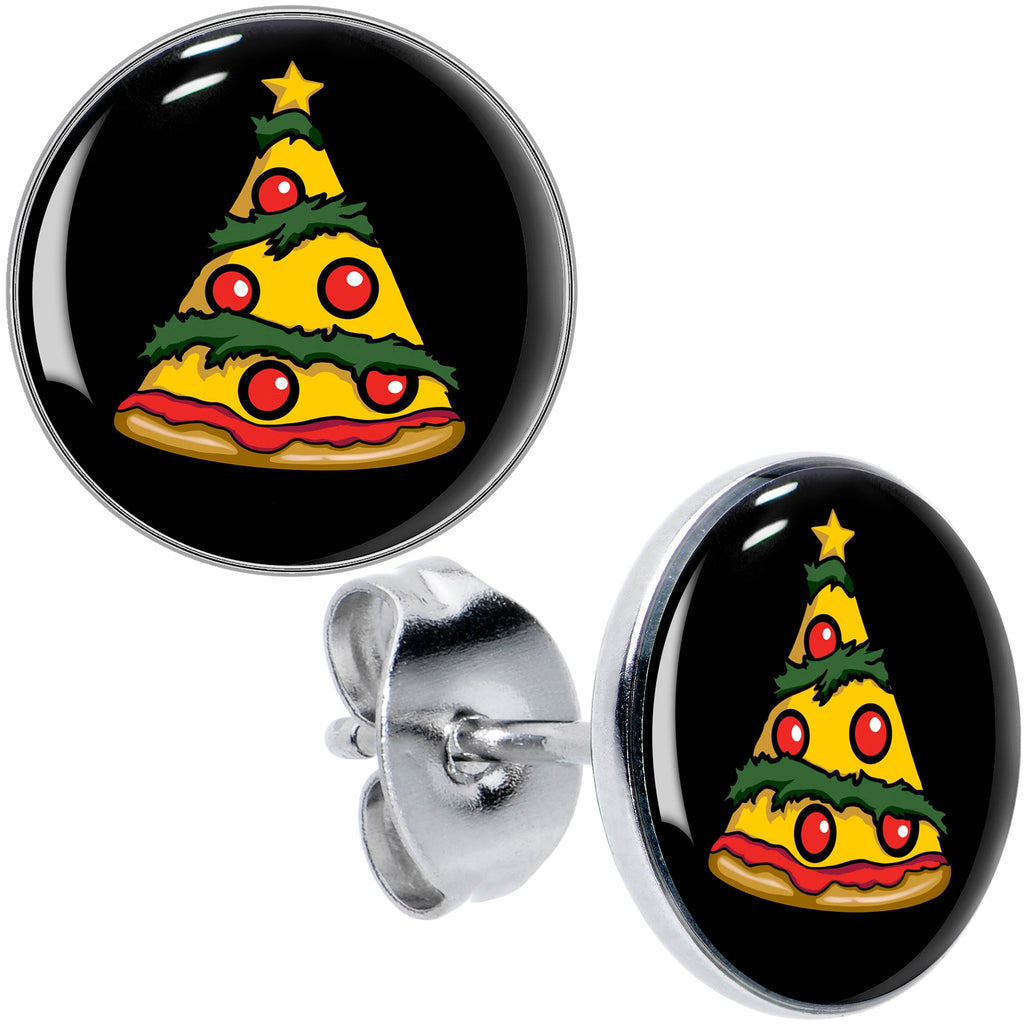 BodyCandy Christmas Holiday Pizza Tree Stud Earrings by Onyx O — main product shot