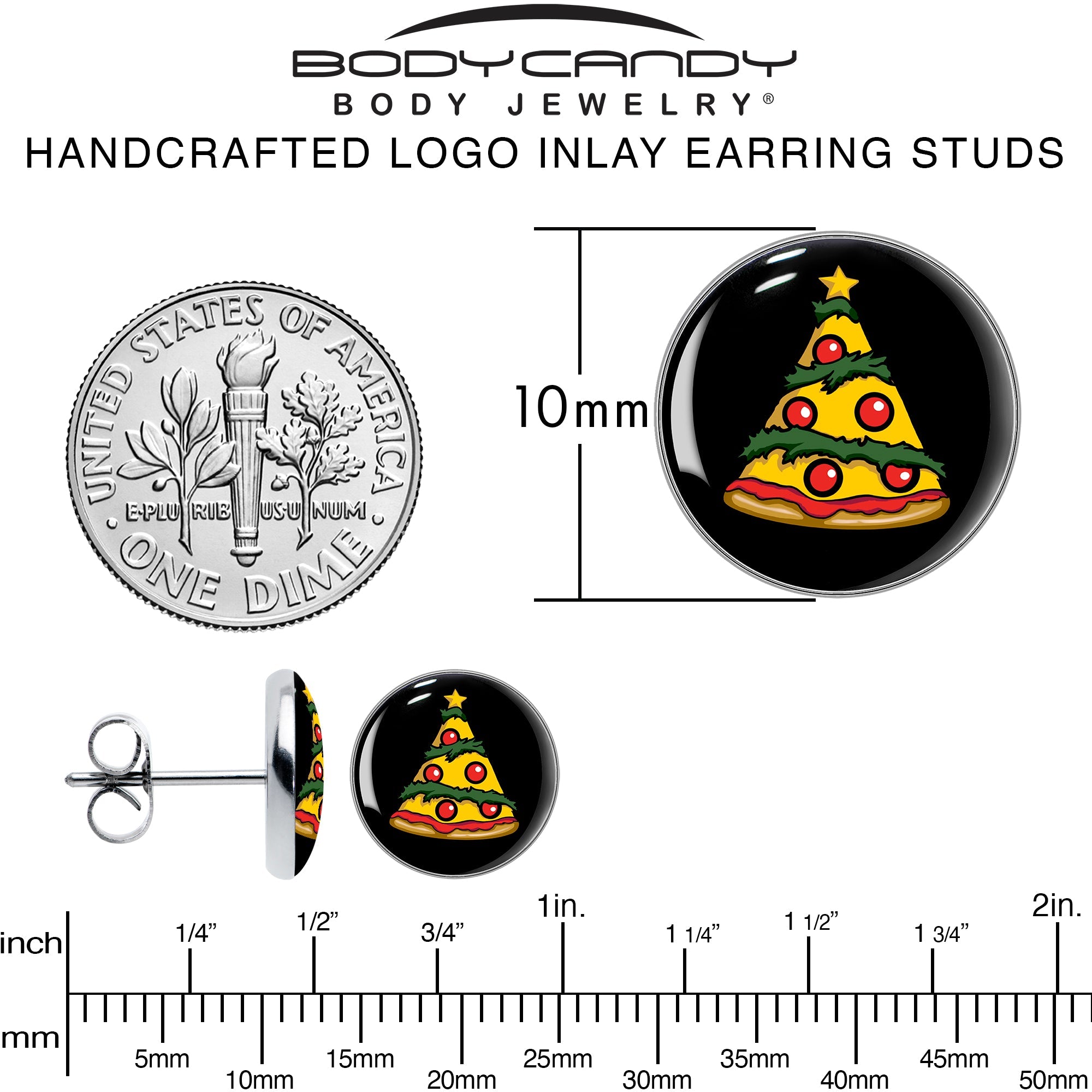 BodyCandy Christmas Holiday Pizza Tree Stud Earrings by Onyx O — alternative angle