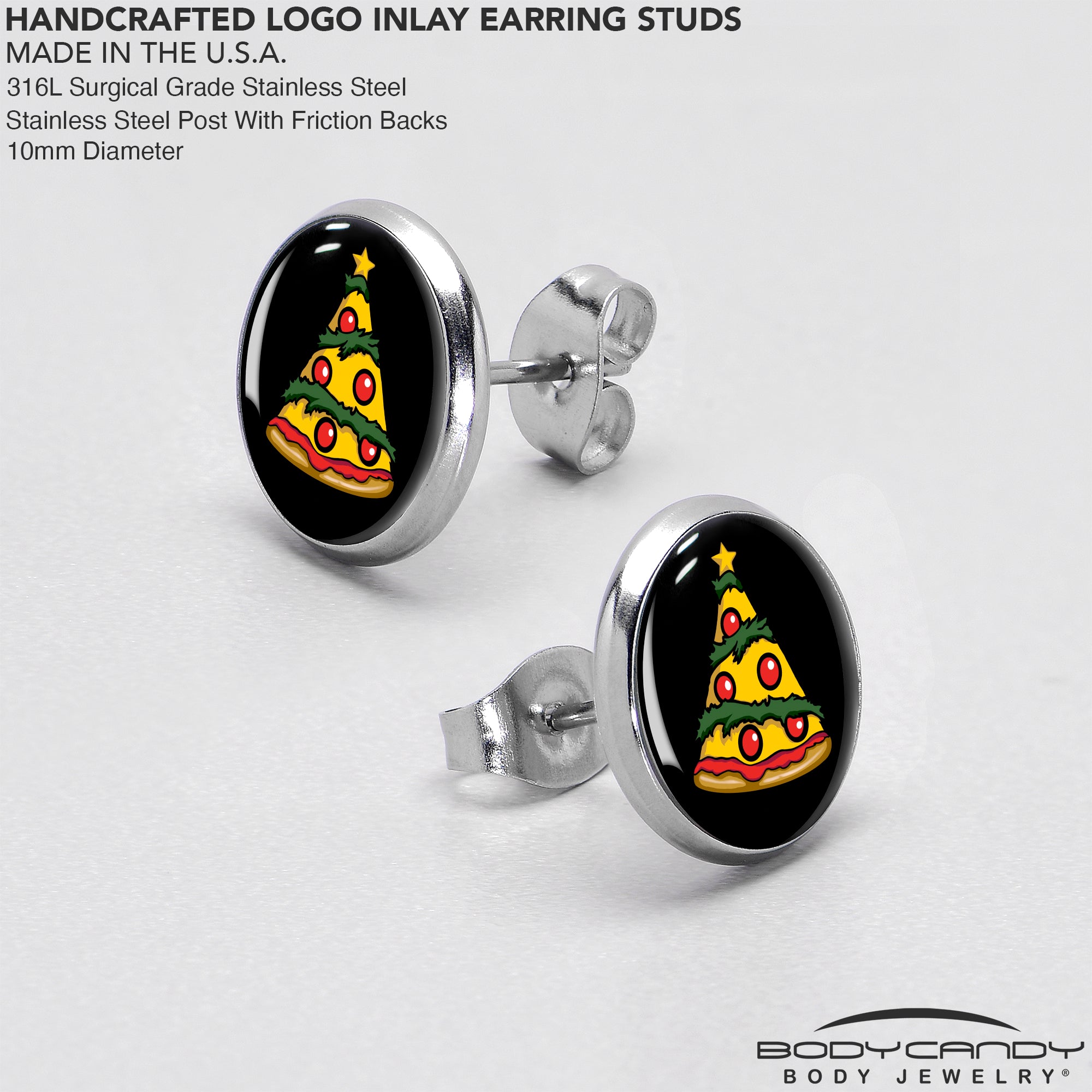 BodyCandy Christmas Holiday Pizza Tree Stud Earrings by Onyx O — in-use photo