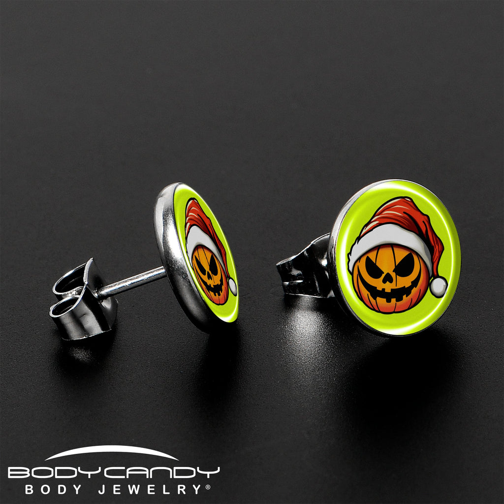 BodyCandy Christmas Holiday Santa Hat Pumpkin Stud Earrings by Onyx O — lifestyle context