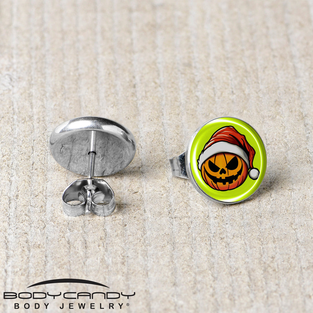 BodyCandy Christmas Holiday Santa Hat Pumpkin Stud Earrings by Onyx O — back view