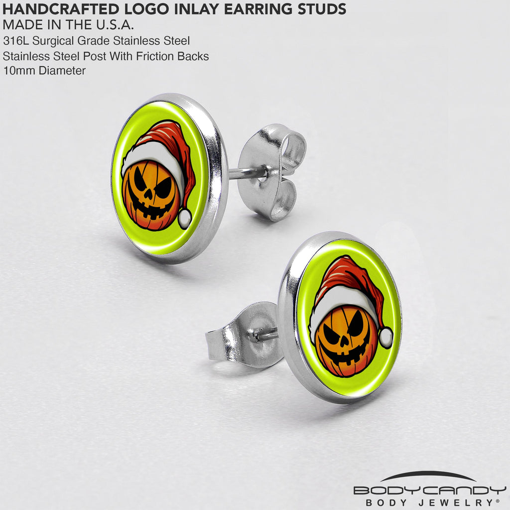 BodyCandy Christmas Holiday Santa Hat Pumpkin Stud Earrings by Onyx O — in-use photo