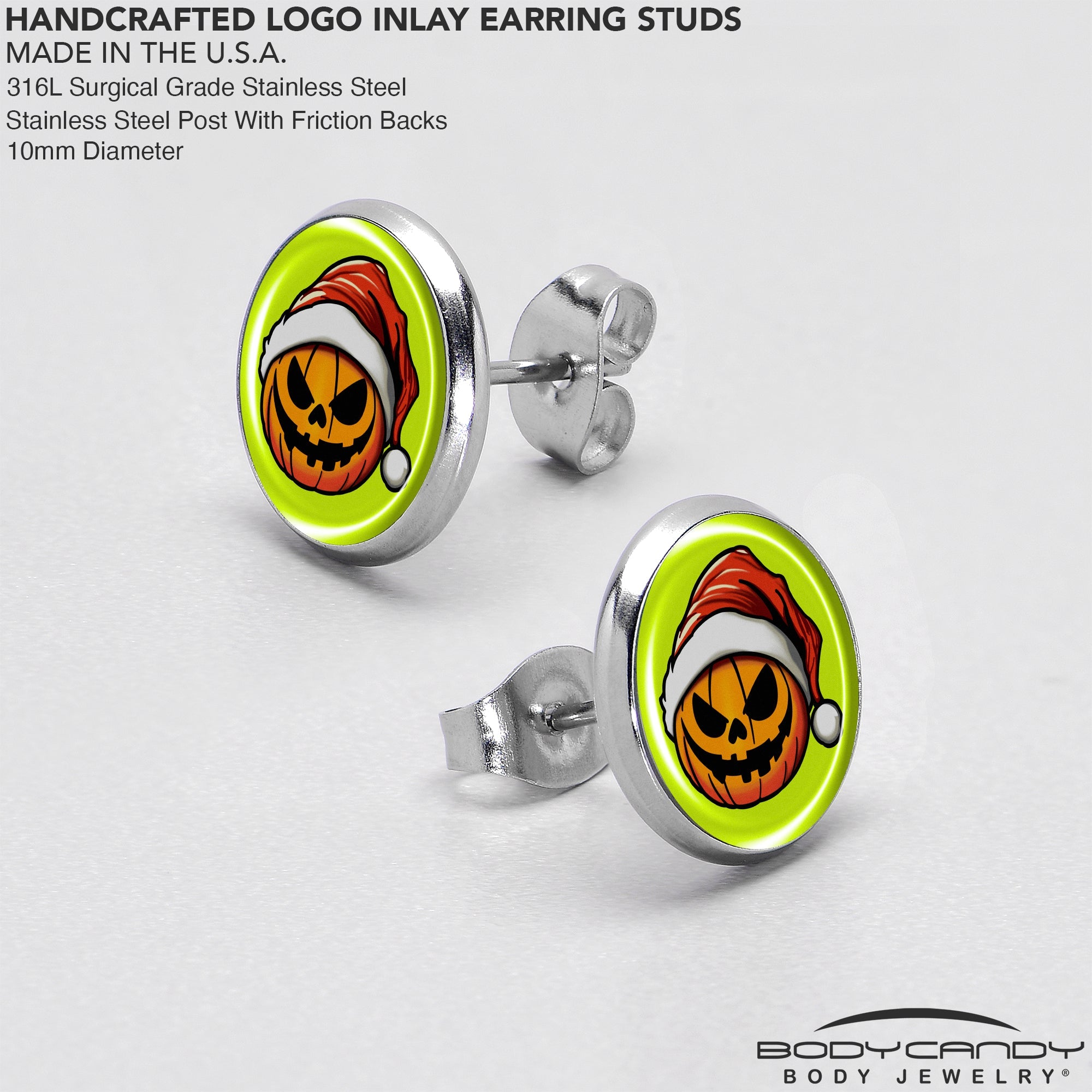 BodyCandy Christmas Holiday Santa Hat Pumpkin Stud Earrings by Onyx O — in-use photo