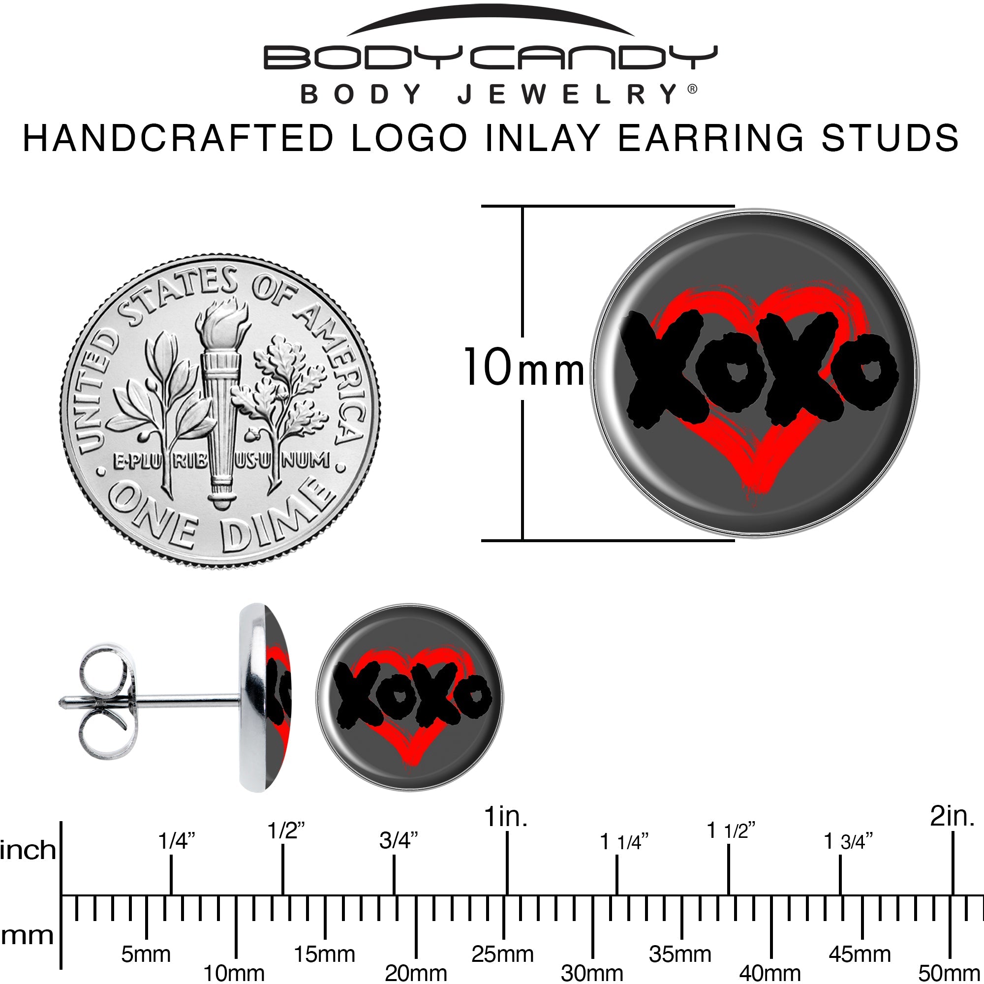 BodyCandy XOXO Heart Stud Earrings by Onyx O — alternative angle