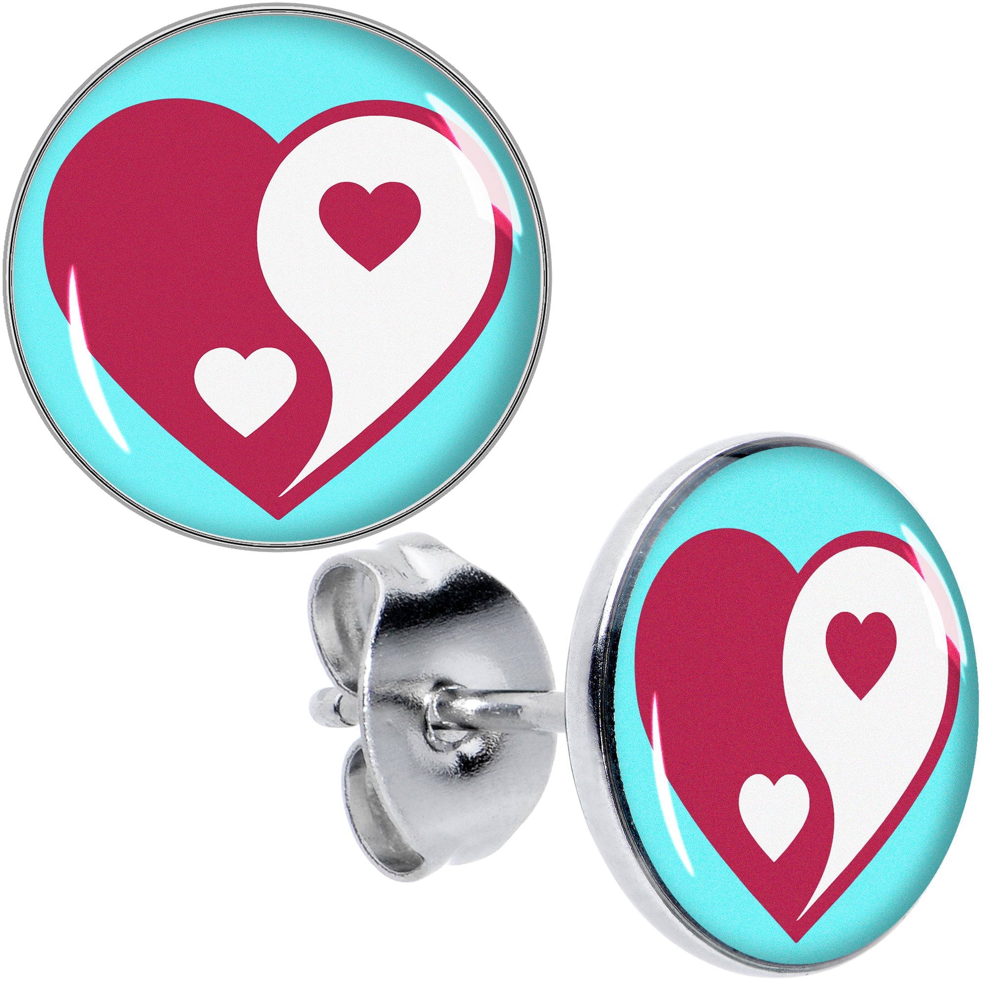 BodyCandy Love Yin Yang Heart Stud Earrings by Onyx O — main product shot