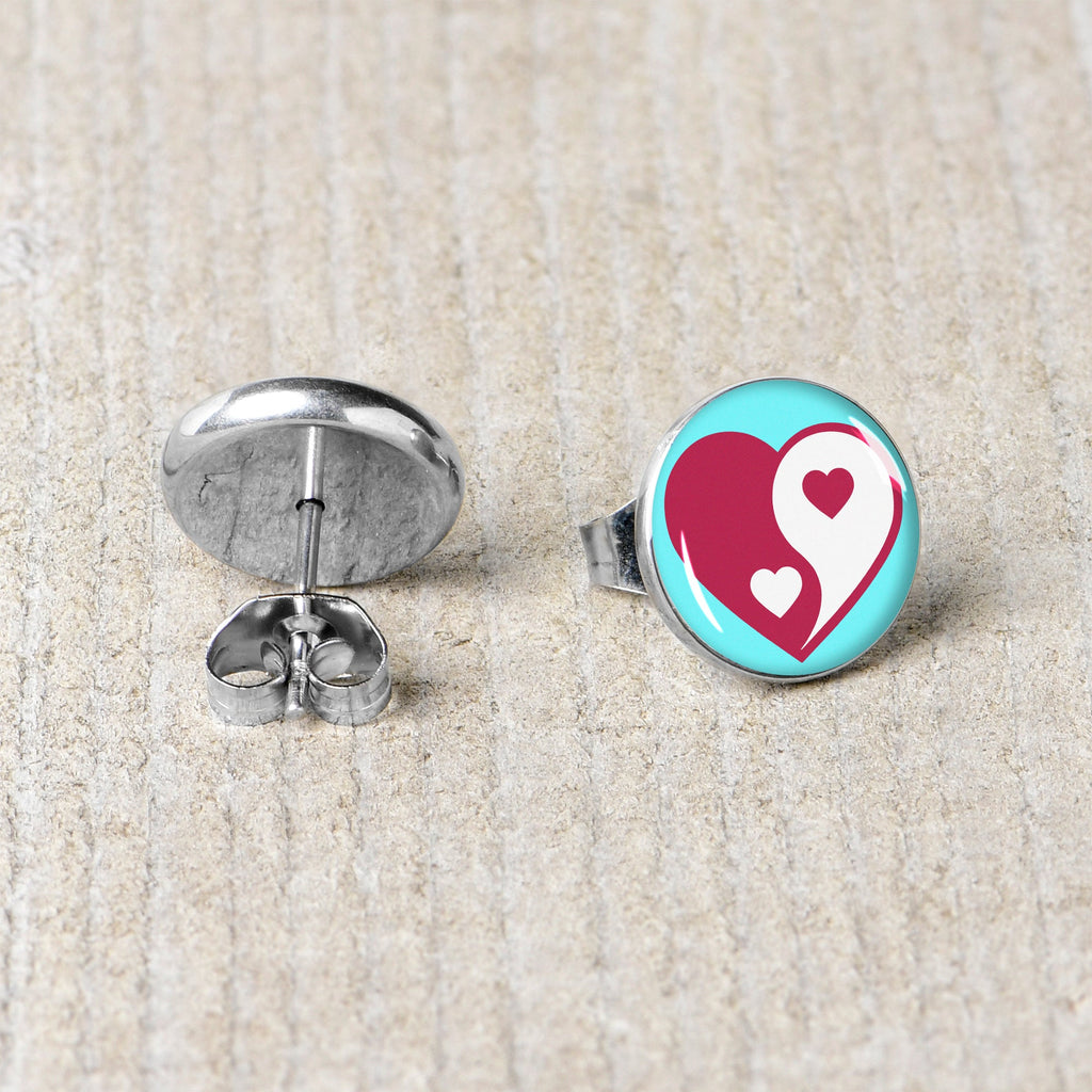 BodyCandy Love Yin Yang Heart Stud Earrings by Onyx O — back view
