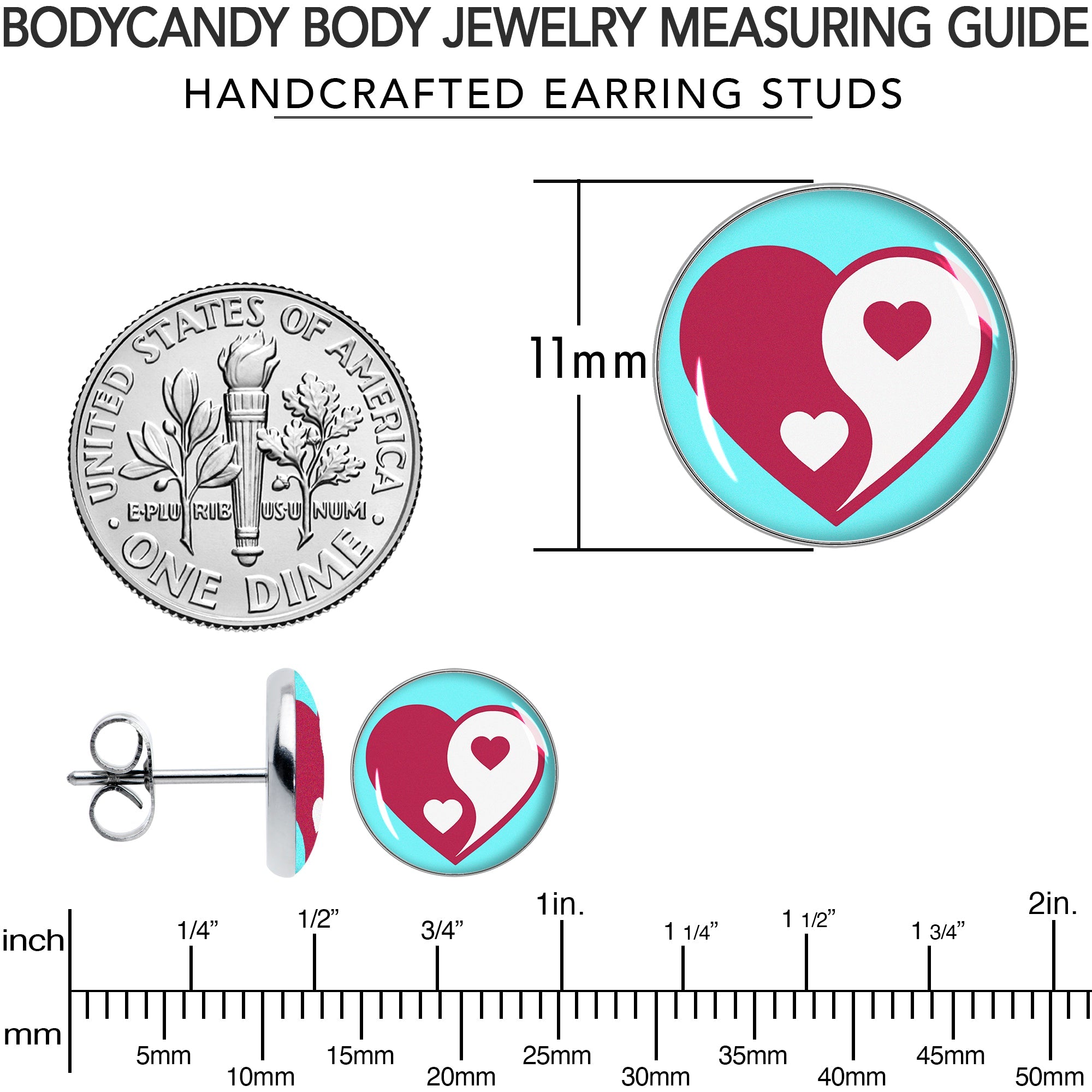 BodyCandy Love Yin Yang Heart Stud Earrings by Onyx O — alternative angle