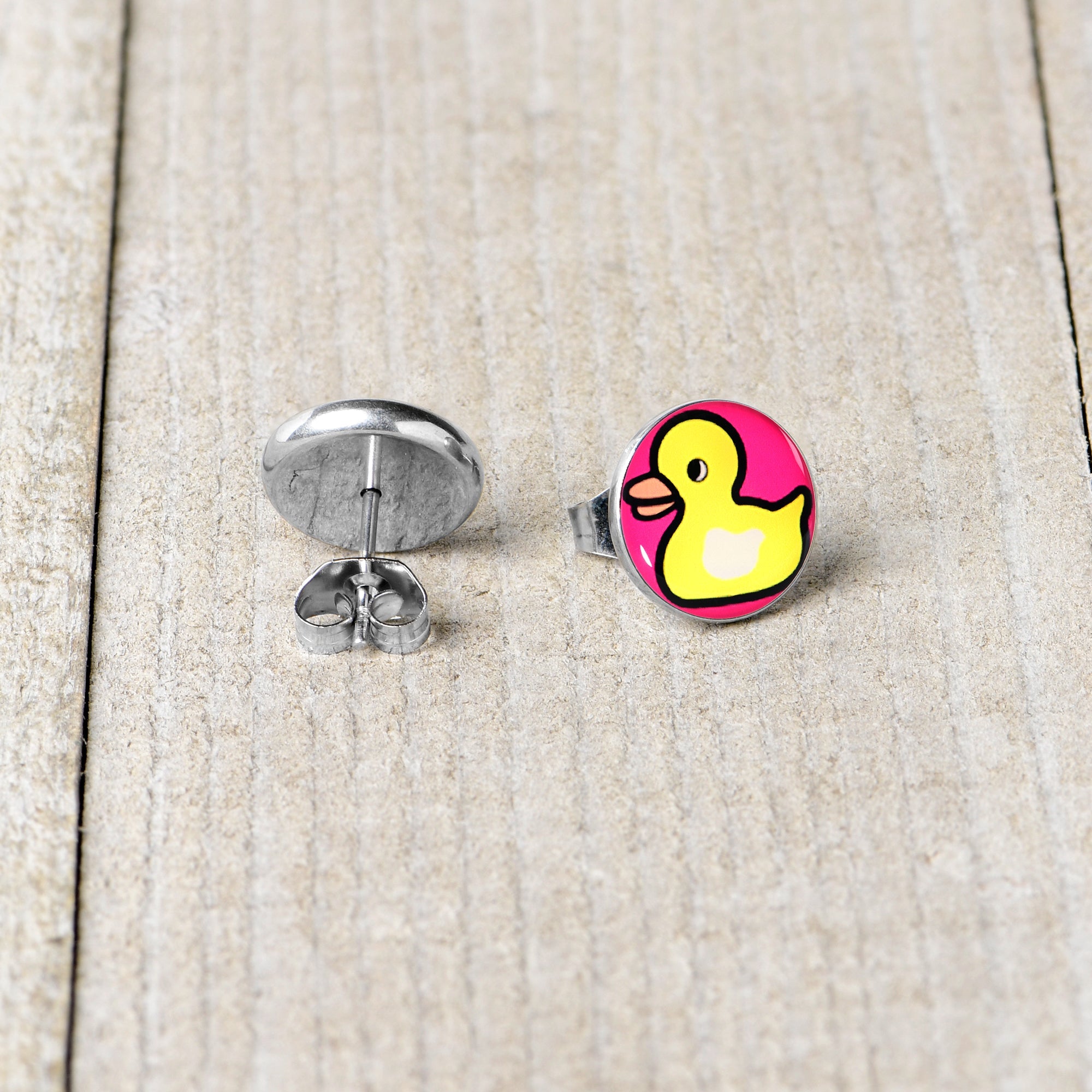 BodyCandy Yellow Ducky Stud Earrings by Onyx O — back view
