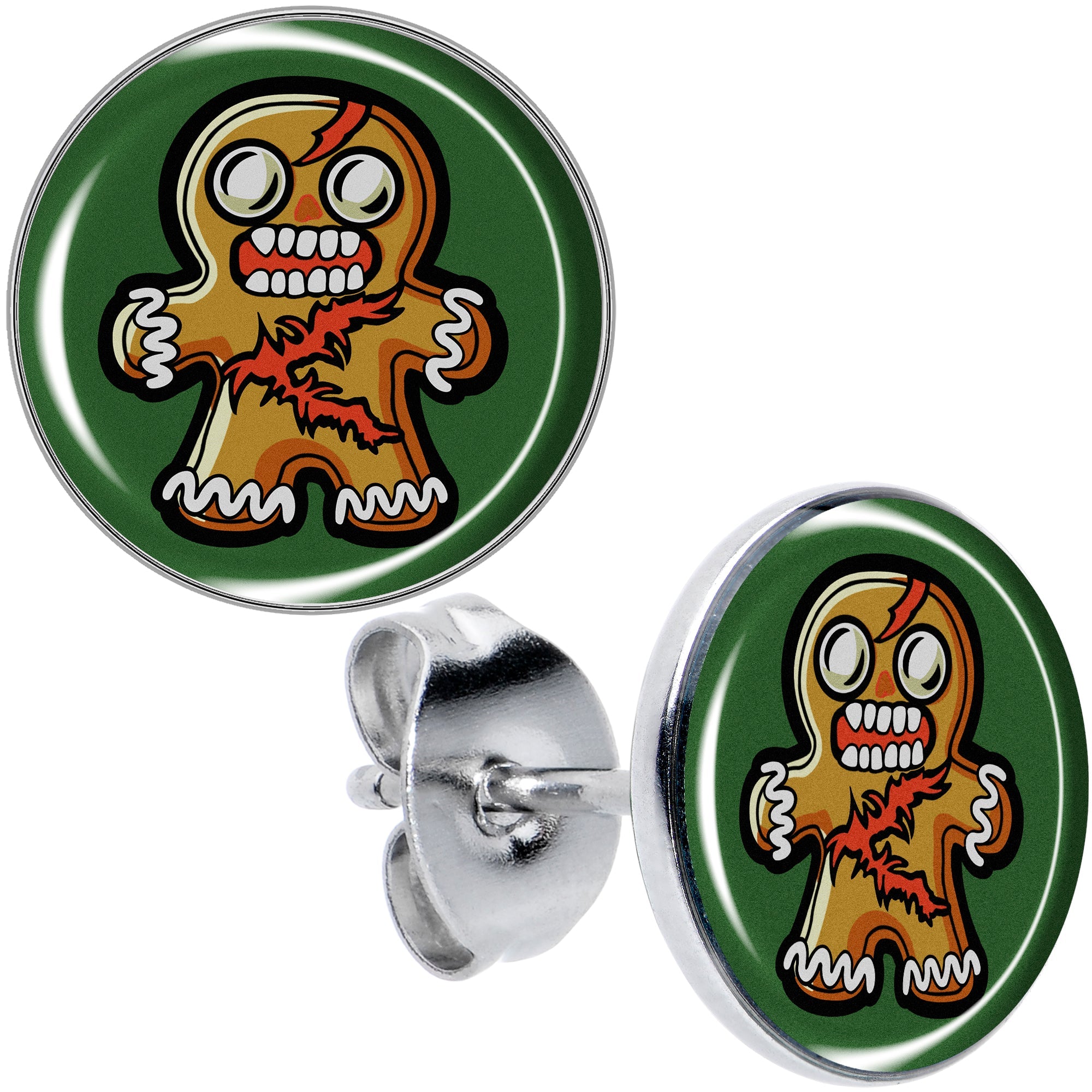 BodyCandy Christmas Holiday Zombie Gingergread Man Stud Earrings by Onyx O — main product shot