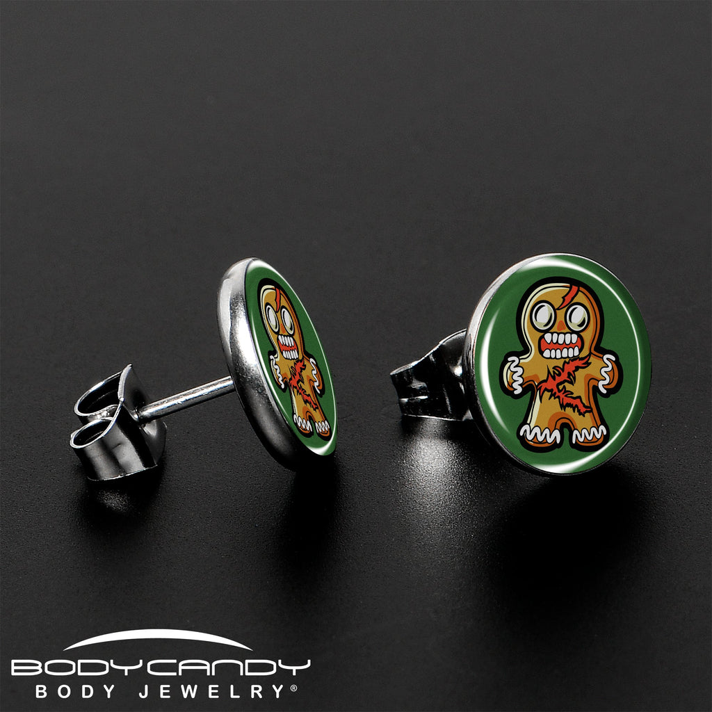 BodyCandy Christmas Holiday Zombie Gingergread Man Stud Earrings by Onyx O — lifestyle context