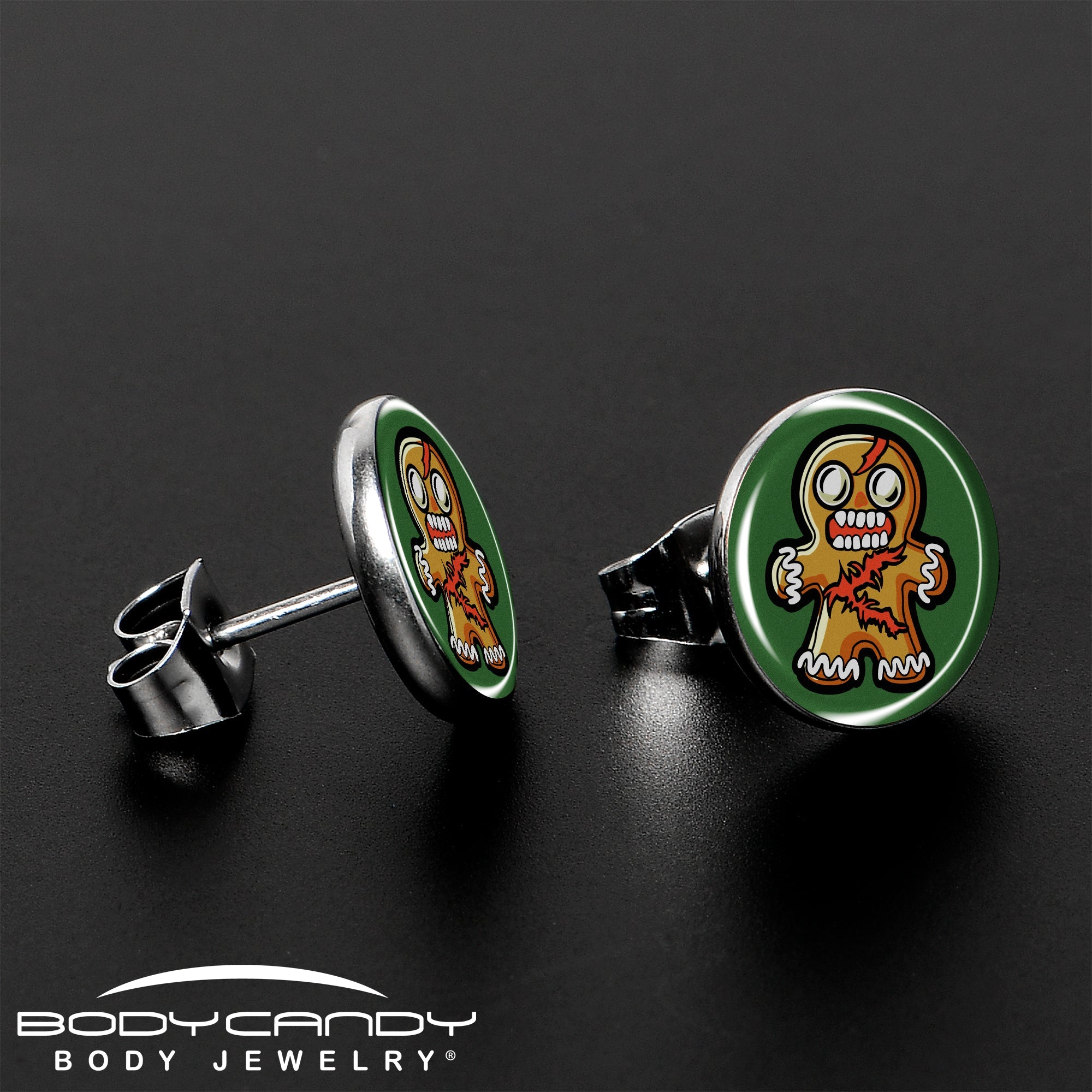 BodyCandy Christmas Holiday Zombie Gingergread Man Stud Earrings by Onyx O — lifestyle context