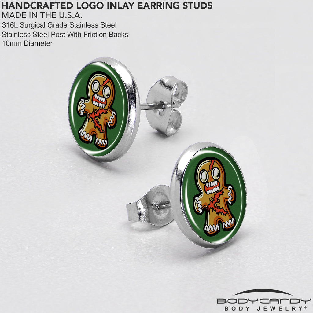 BodyCandy Christmas Holiday Zombie Gingergread Man Stud Earrings by Onyx O — in-use photo