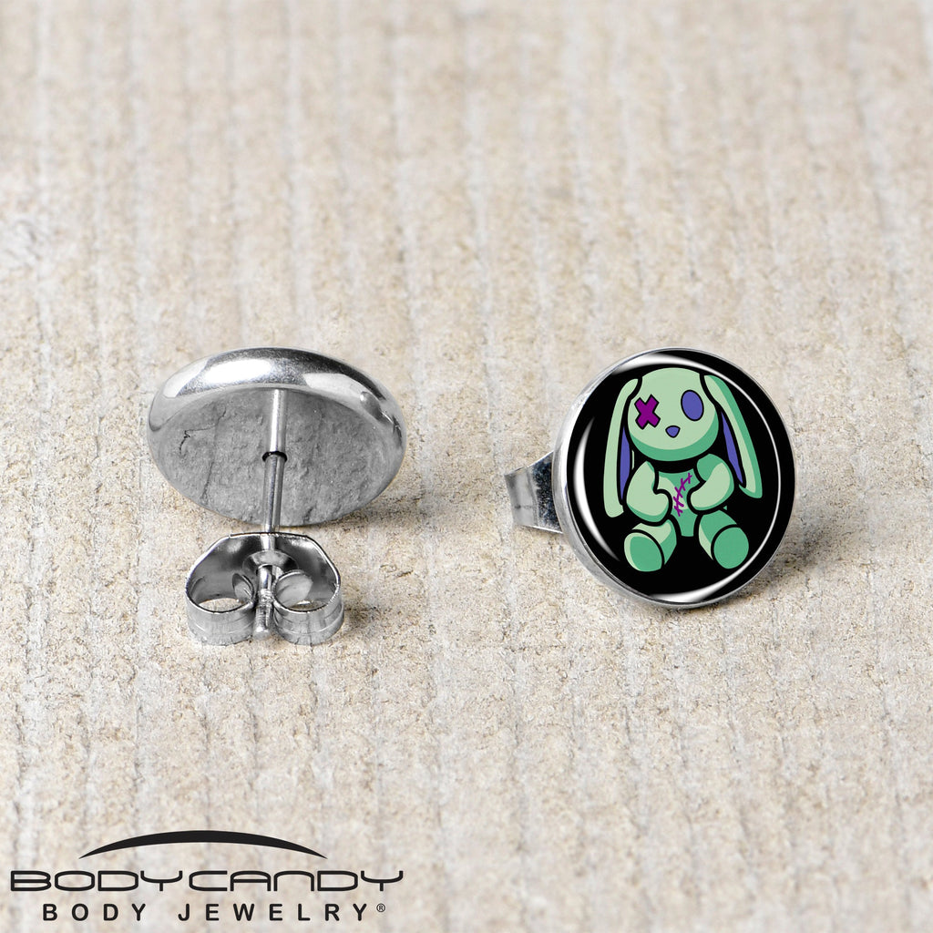 BodyCandy Zombie Bunny Stud Earrings by Onyx O — back view