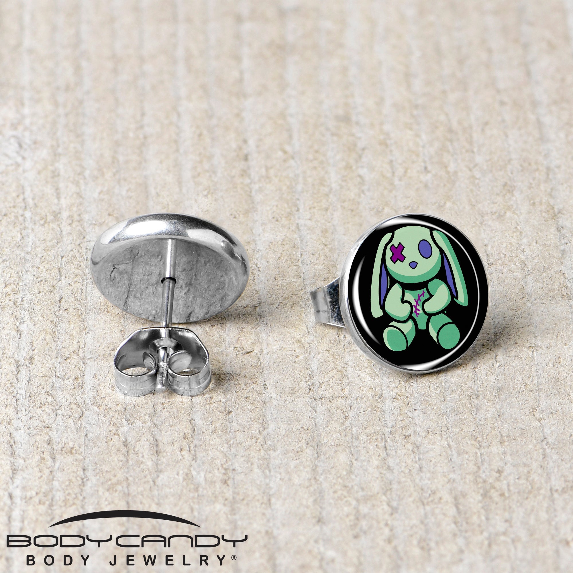 BodyCandy Zombie Bunny Stud Earrings by Onyx O — back view