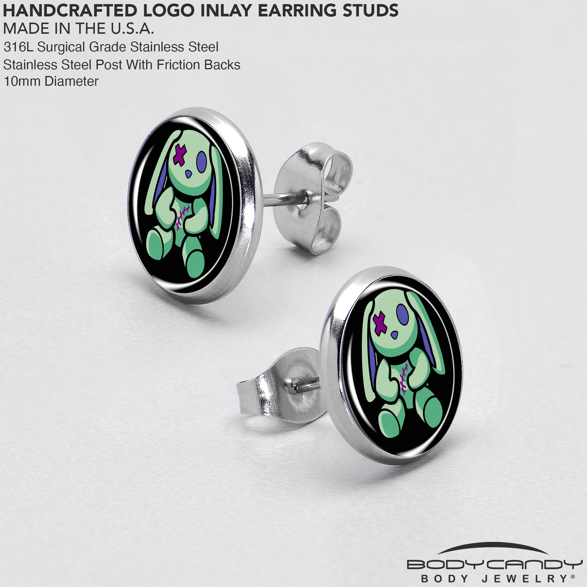 BodyCandy Zombie Bunny Stud Earrings by Onyx O — in-use photo