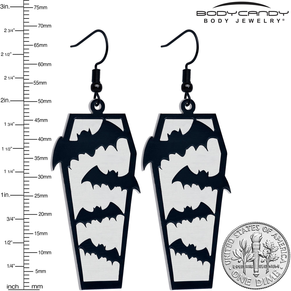 BodyCandy Black Bat Coffin Glow in the Dark Dangle Earrings by Onyx O — lifestyle context