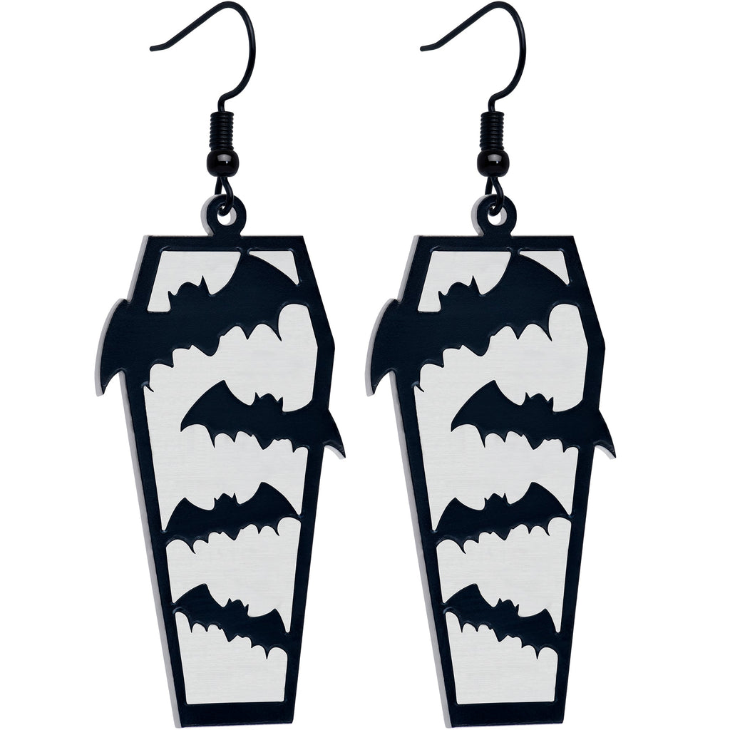 BodyCandy Black Bat Coffin Glow in the Dark Dangle Earrings by Onyx O — side view