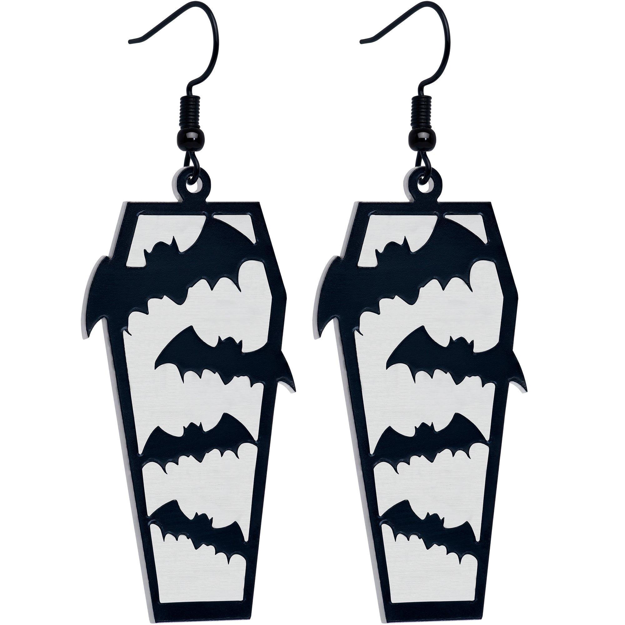 BodyCandy Black Bat Coffin Glow in the Dark Dangle Earrings by Onyx O — side view
