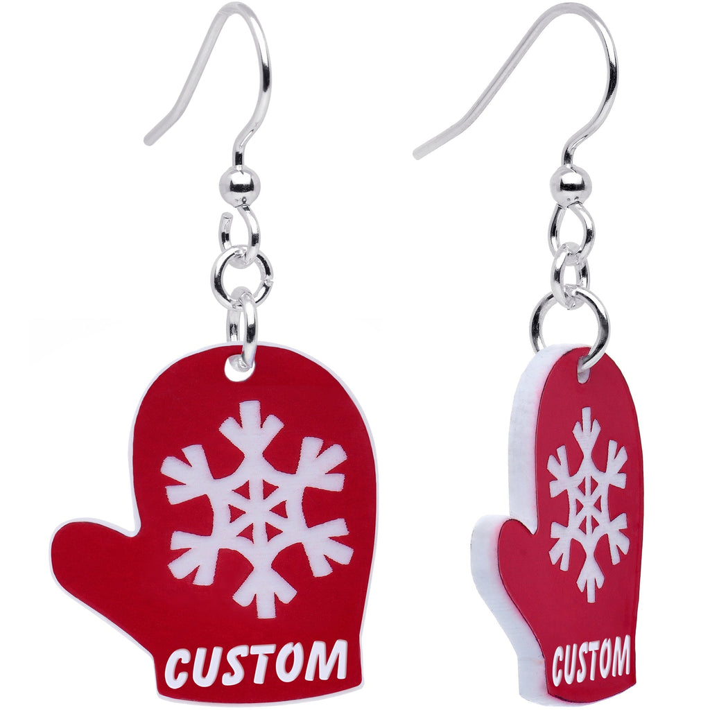 BodyCandy Custom Holiday Mittens Personalized Dangle Earrings — main product shot