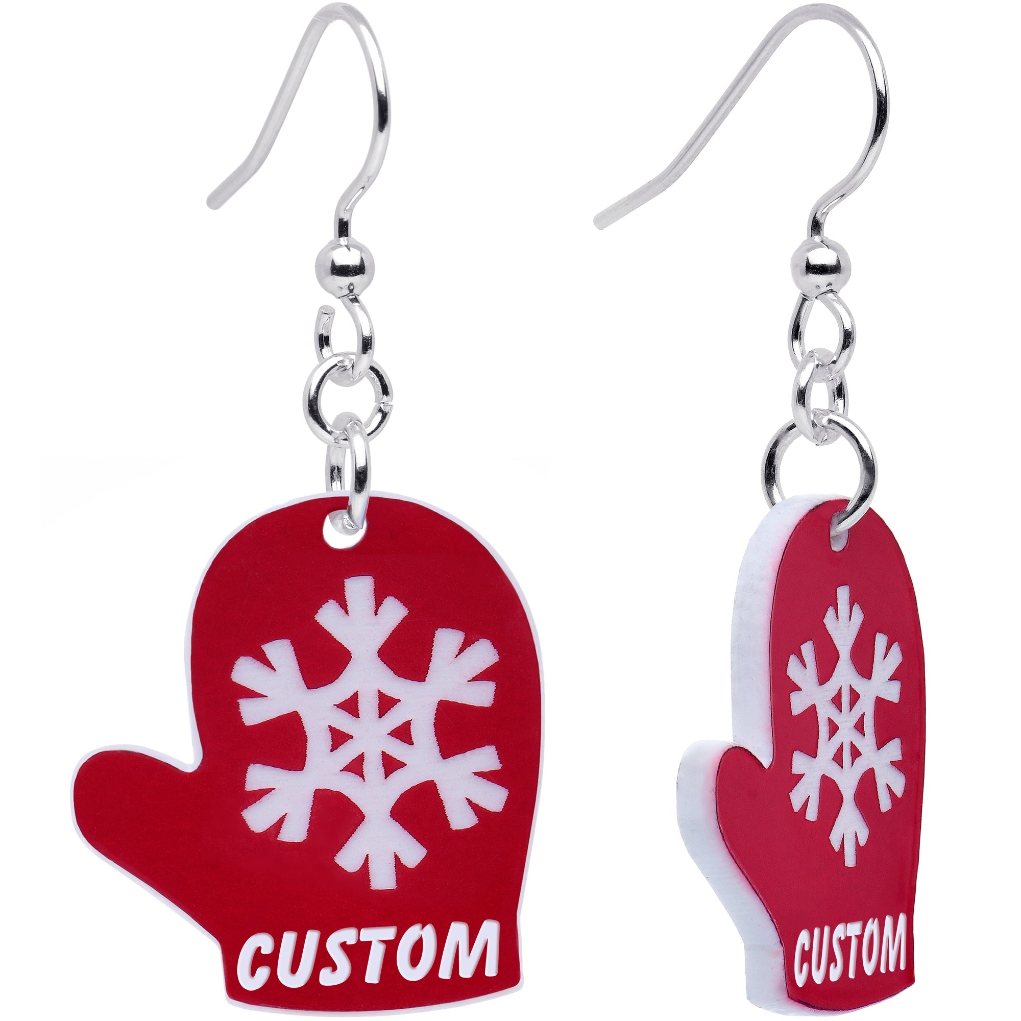BodyCandy Custom Holiday Mittens Personalized Dangle Earrings — back view