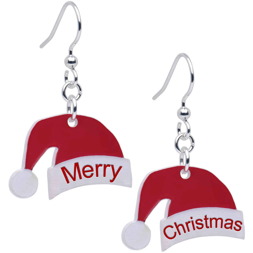 BodyCandy Custom Santa Hat Personalized Fishhook Dangle Earrings — detail close-up
