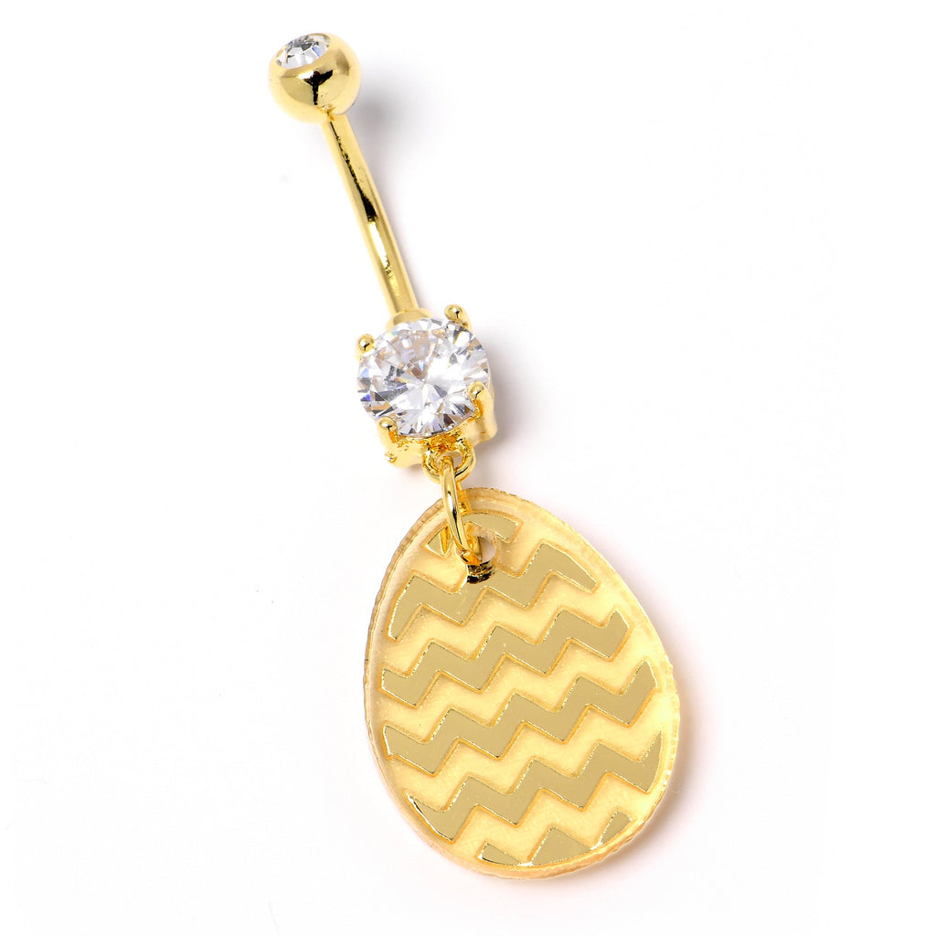 BodyCandy Clear Gem Yellow Golden Easter Decorated Egg Dangle Belly Ring — lifestyle context