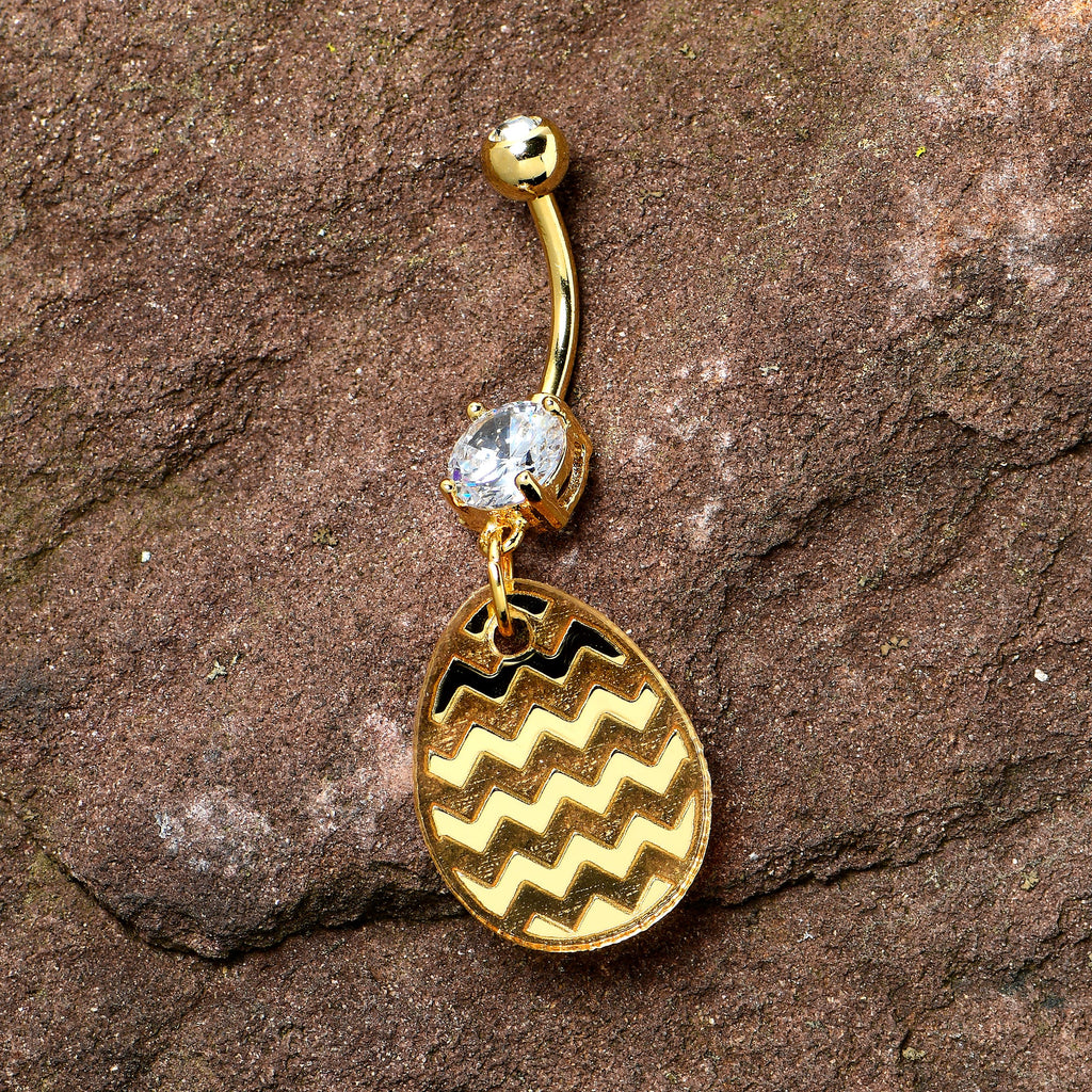 BodyCandy Clear Gem Yellow Golden Easter Decorated Egg Dangle Belly Ring — side view