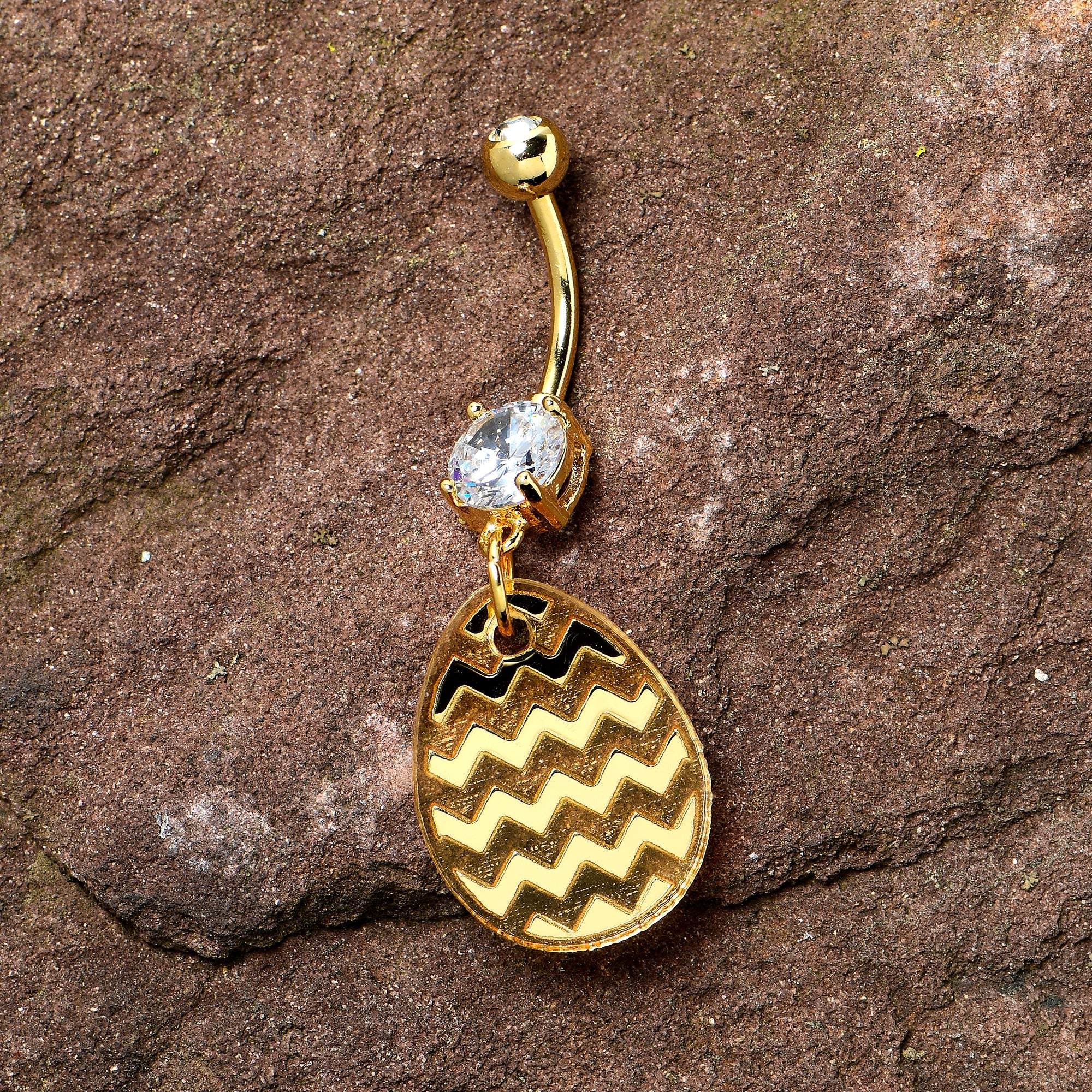BodyCandy Clear Gem Yellow Golden Easter Decorated Egg Dangle Belly Ring — side view
