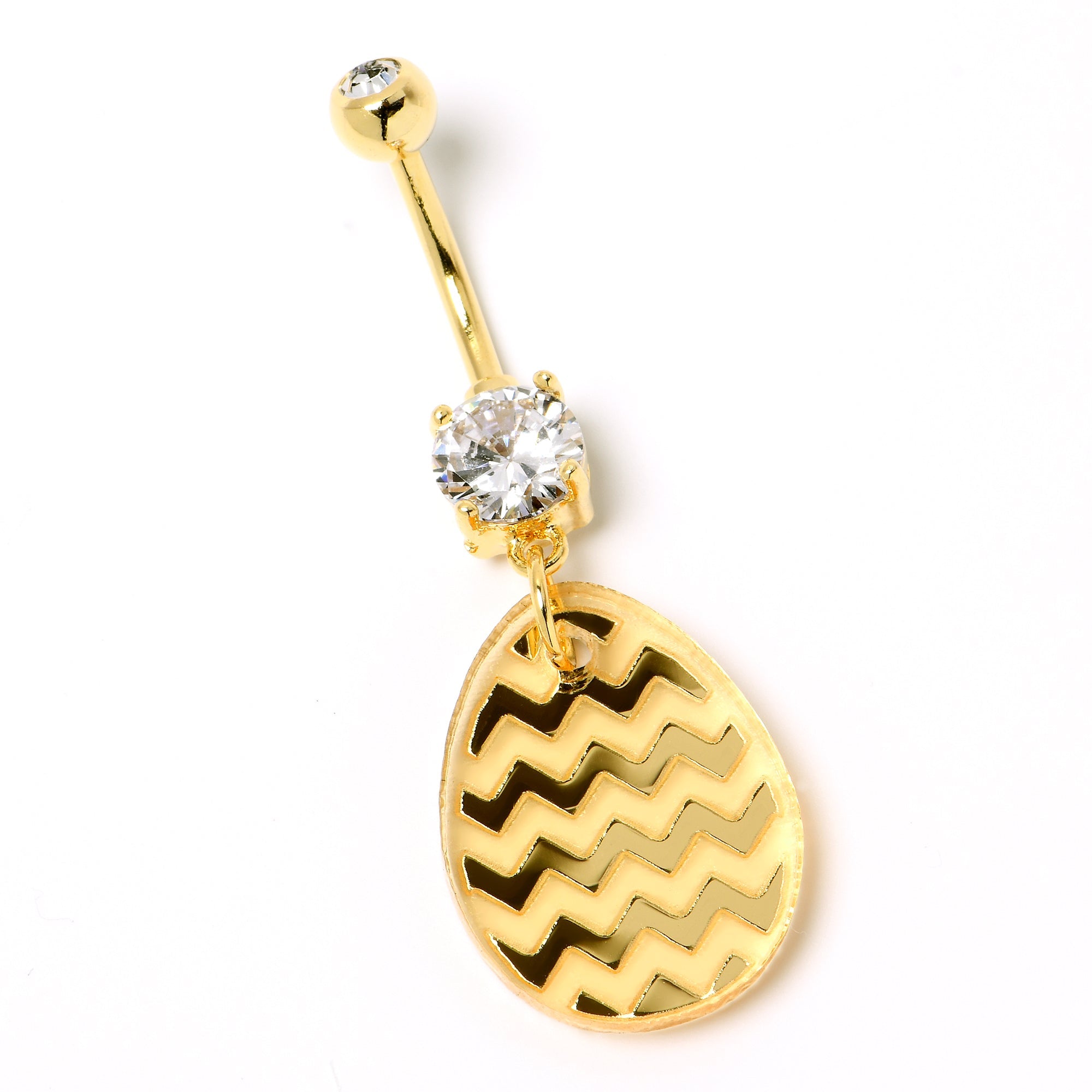 BodyCandy Clear Gem Yellow Golden Easter Decorated Egg Dangle Belly Ring — back view