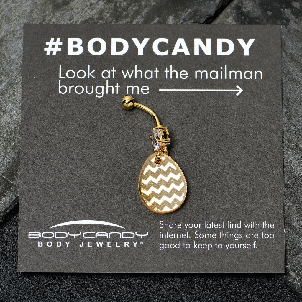 BodyCandy Clear Gem Yellow Golden Easter Decorated Egg Dangle Belly Ring — alternative angle