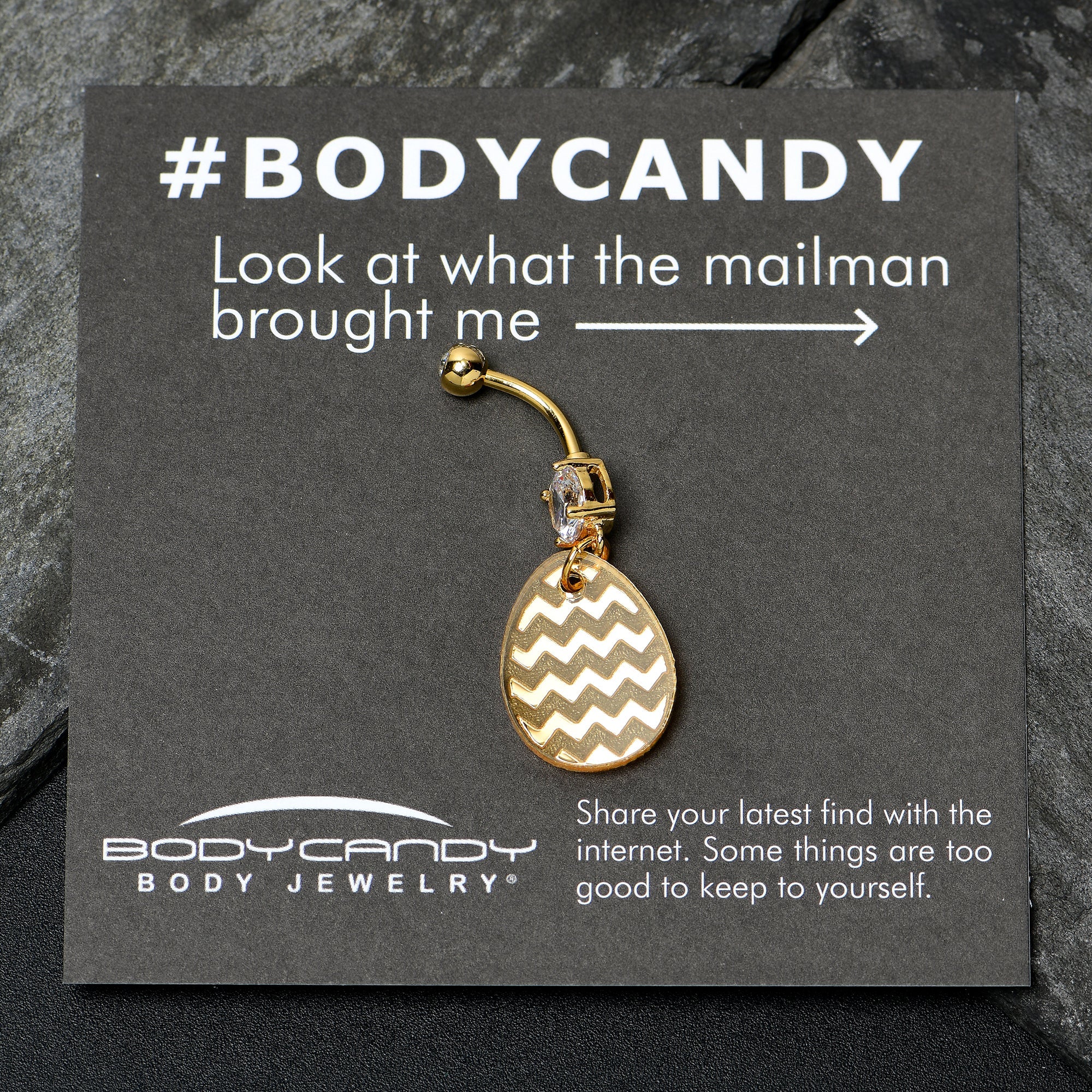 BodyCandy Clear Gem Yellow Golden Easter Decorated Egg Dangle Belly Ring — alternative angle