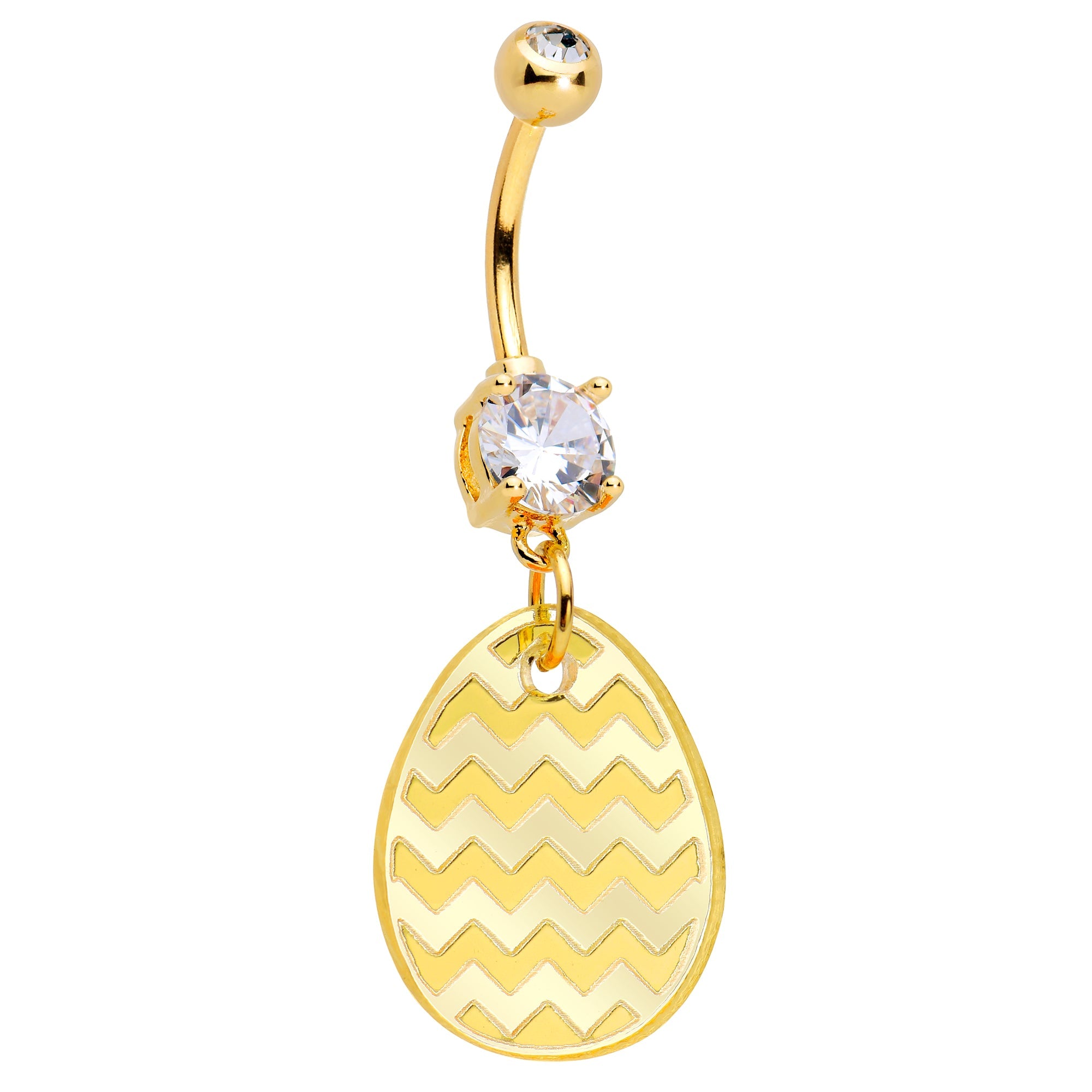 BodyCandy Clear Gem Yellow Golden Easter Decorated Egg Dangle Belly Ring — in-use photo