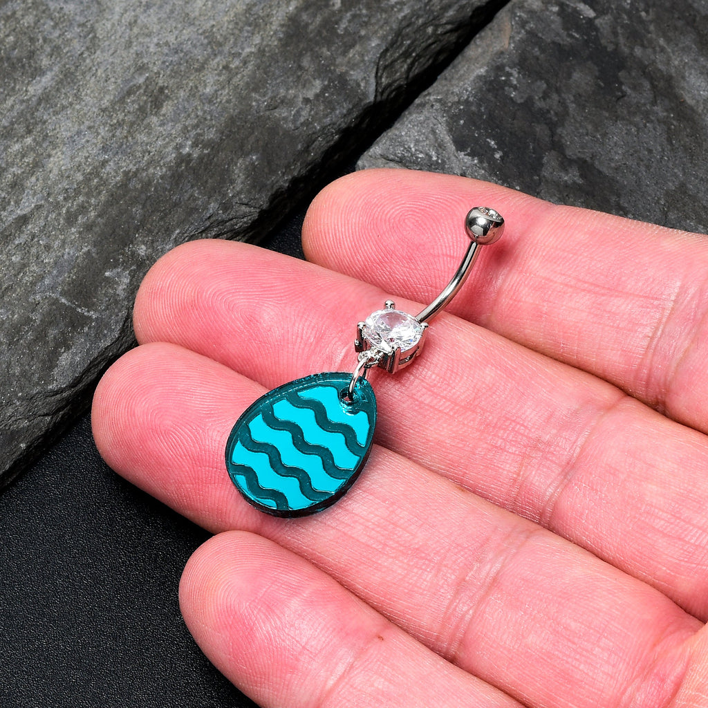 BodyCandy Clear Gem Festive Easter Decorated Egg Dangle Belly Ring — detail close-up