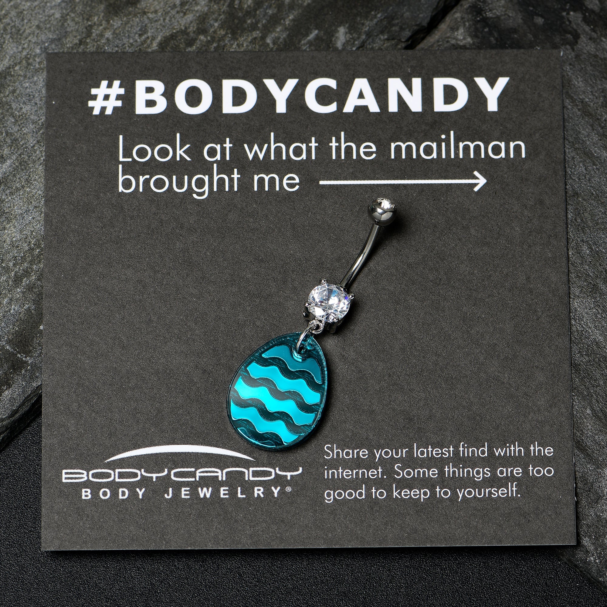 BodyCandy Clear Gem Festive Easter Decorated Egg Dangle Belly Ring — lifestyle context