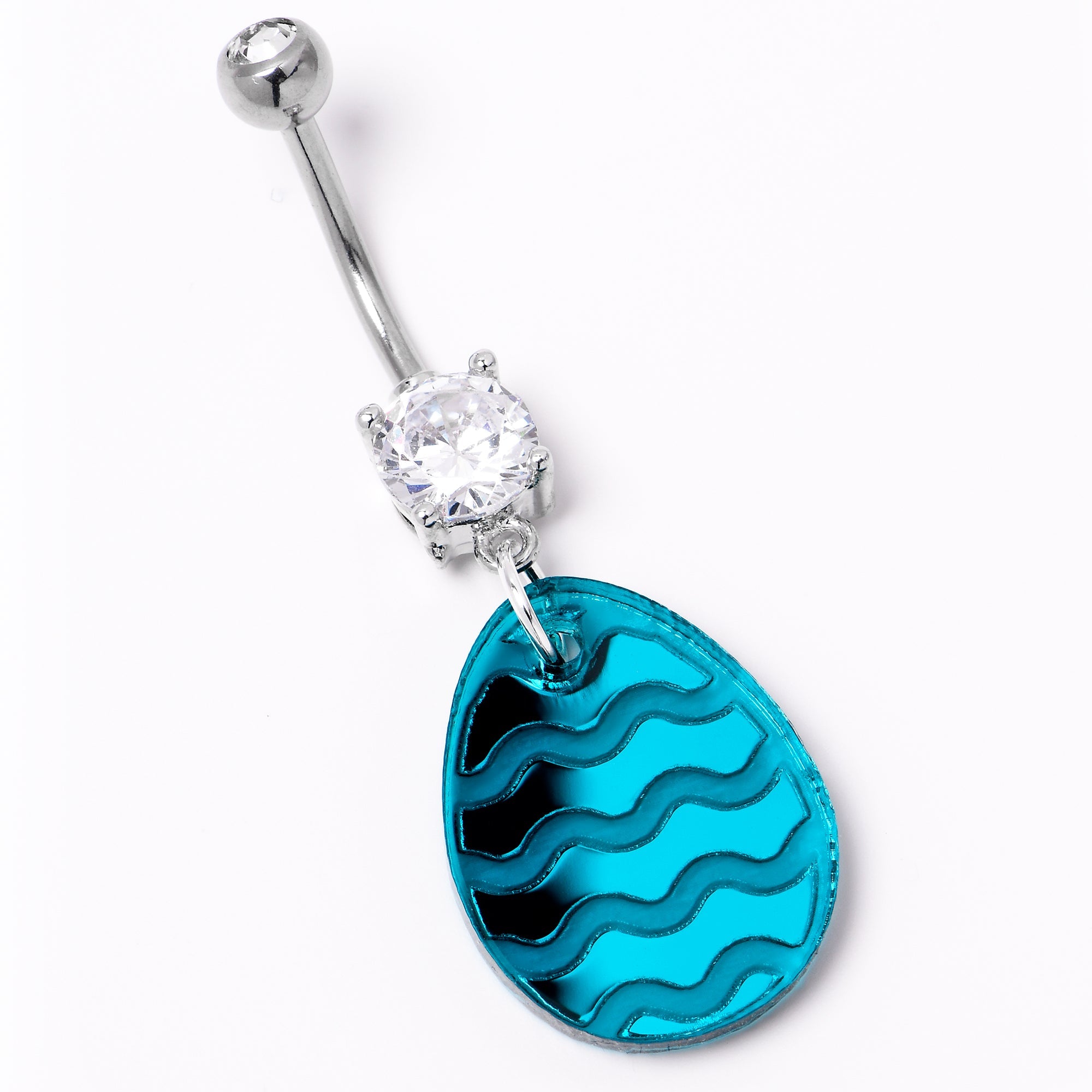 BodyCandy Clear Gem Festive Easter Decorated Egg Dangle Belly Ring — side view