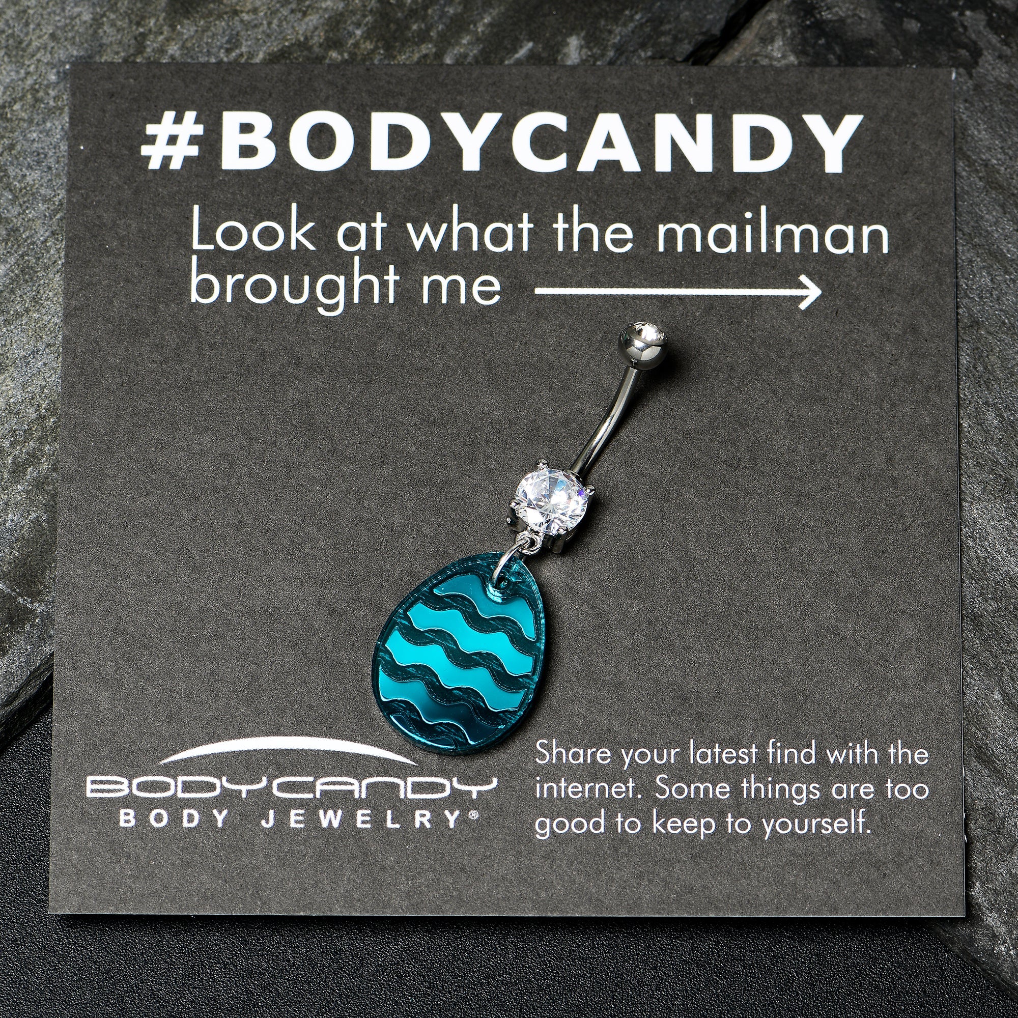 BodyCandy Clear Gem Festive Easter Decorated Egg Dangle Belly Ring — alternative angle