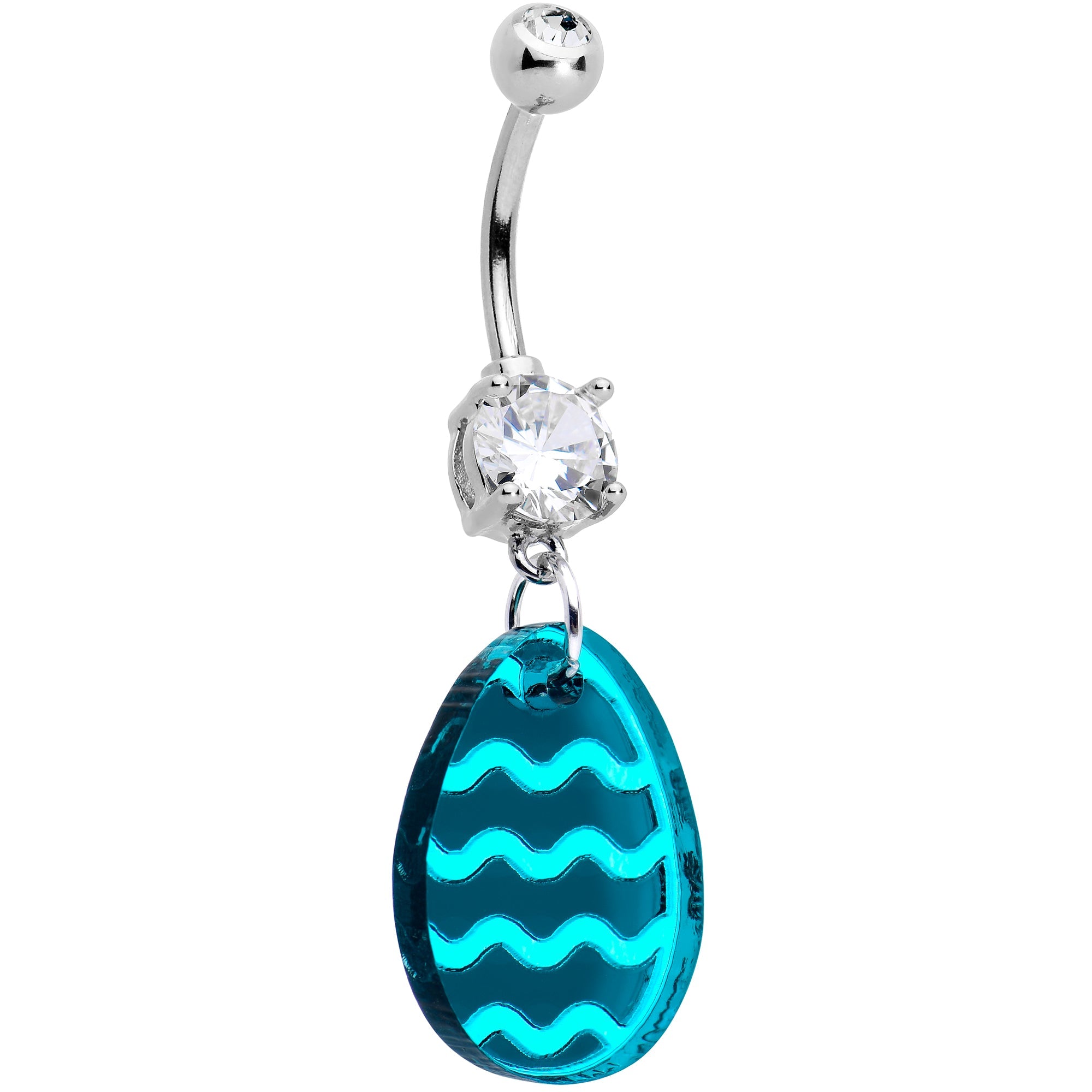 BodyCandy Clear Gem Festive Easter Decorated Egg Dangle Belly Ring — in-use photo